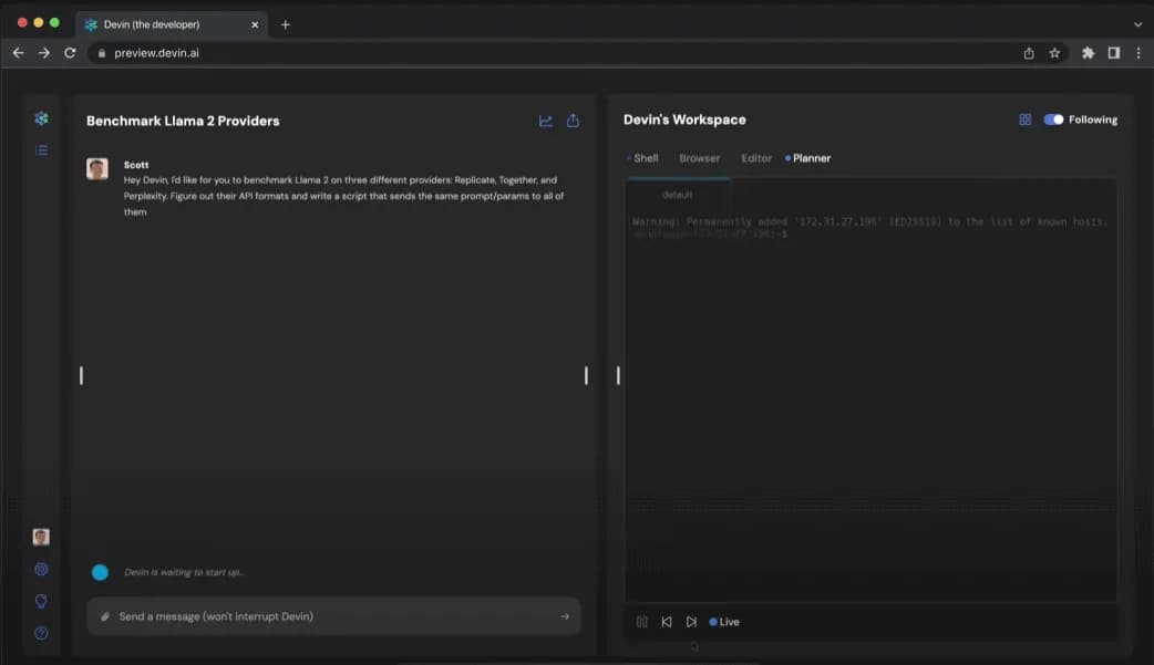 Devin dashboard