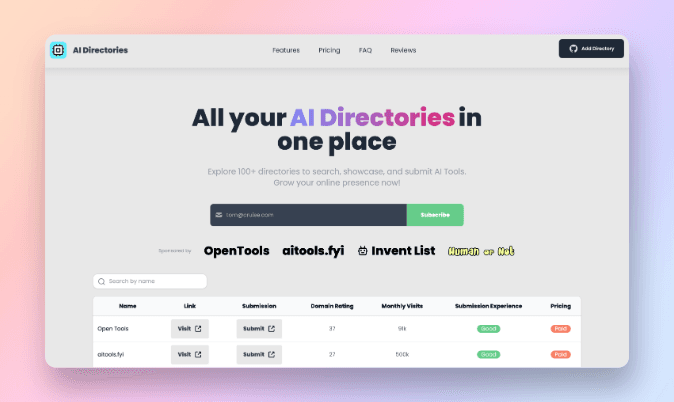 AI Directories landing page
