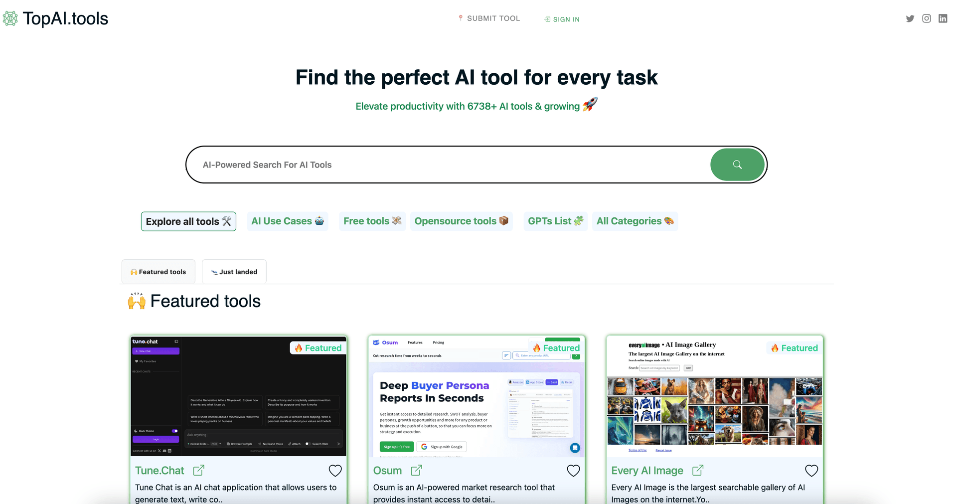 Top AI Tools landing page