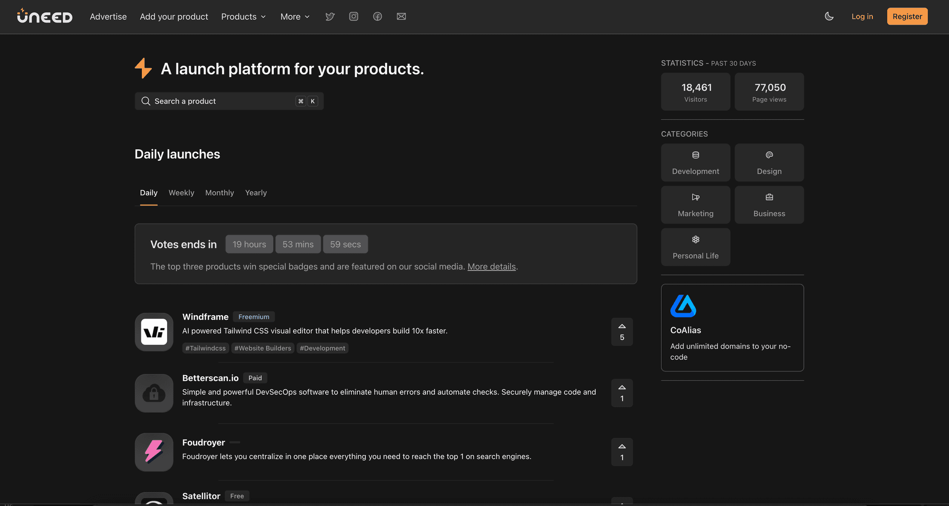 Uneed Best landing page