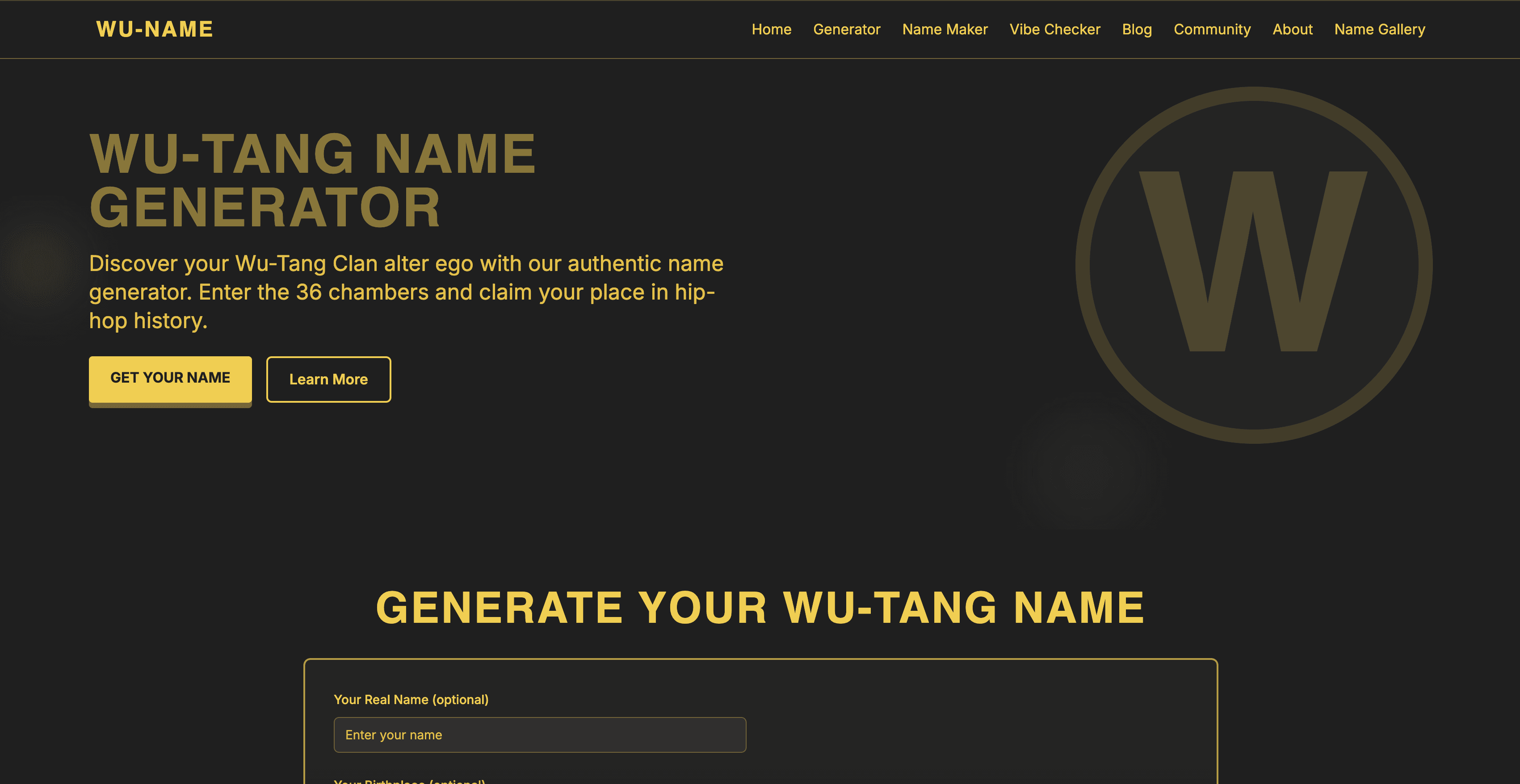 Wu-Tang Name Generator interface screenshot