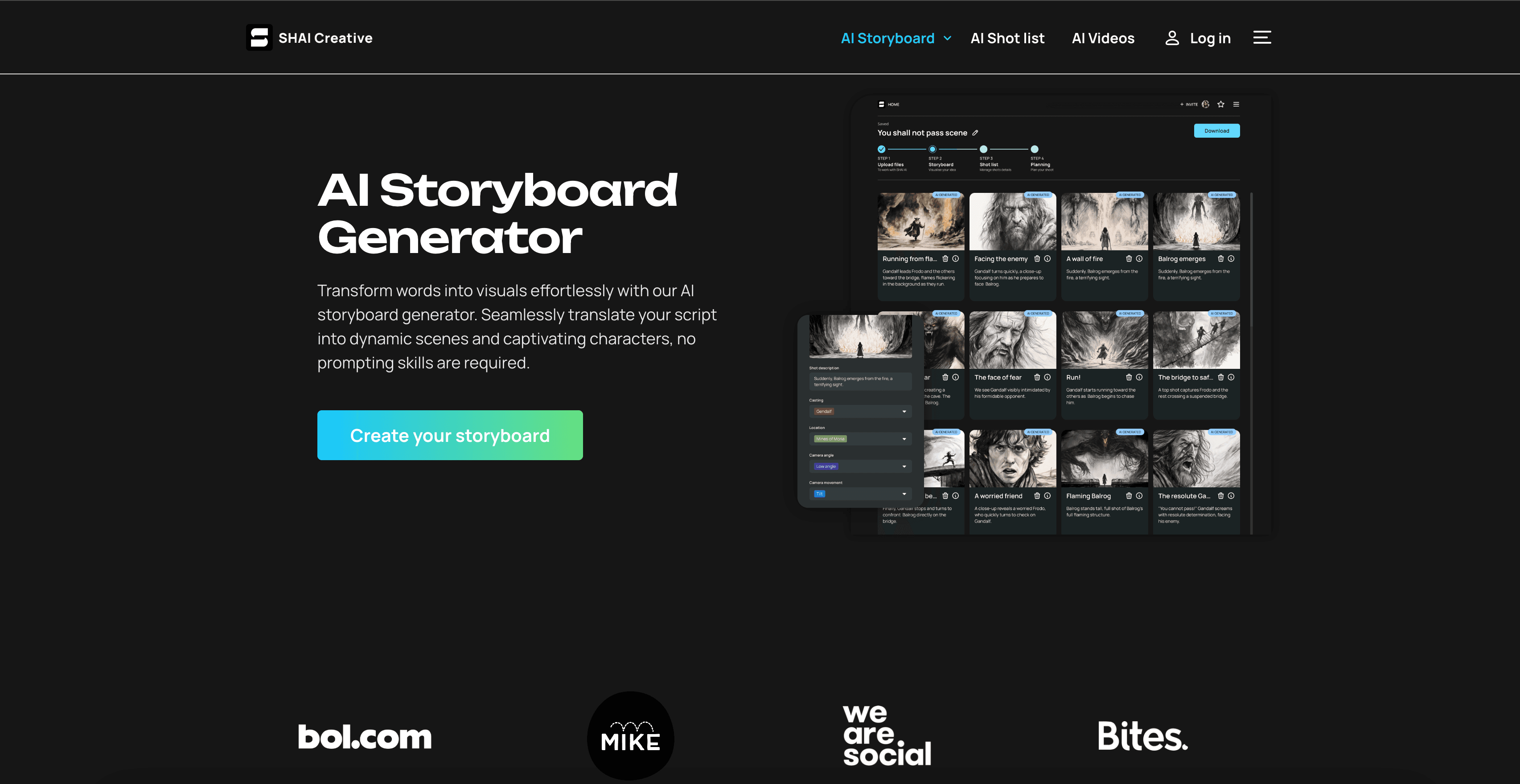 Storyboard AI by Shai interface screenshot