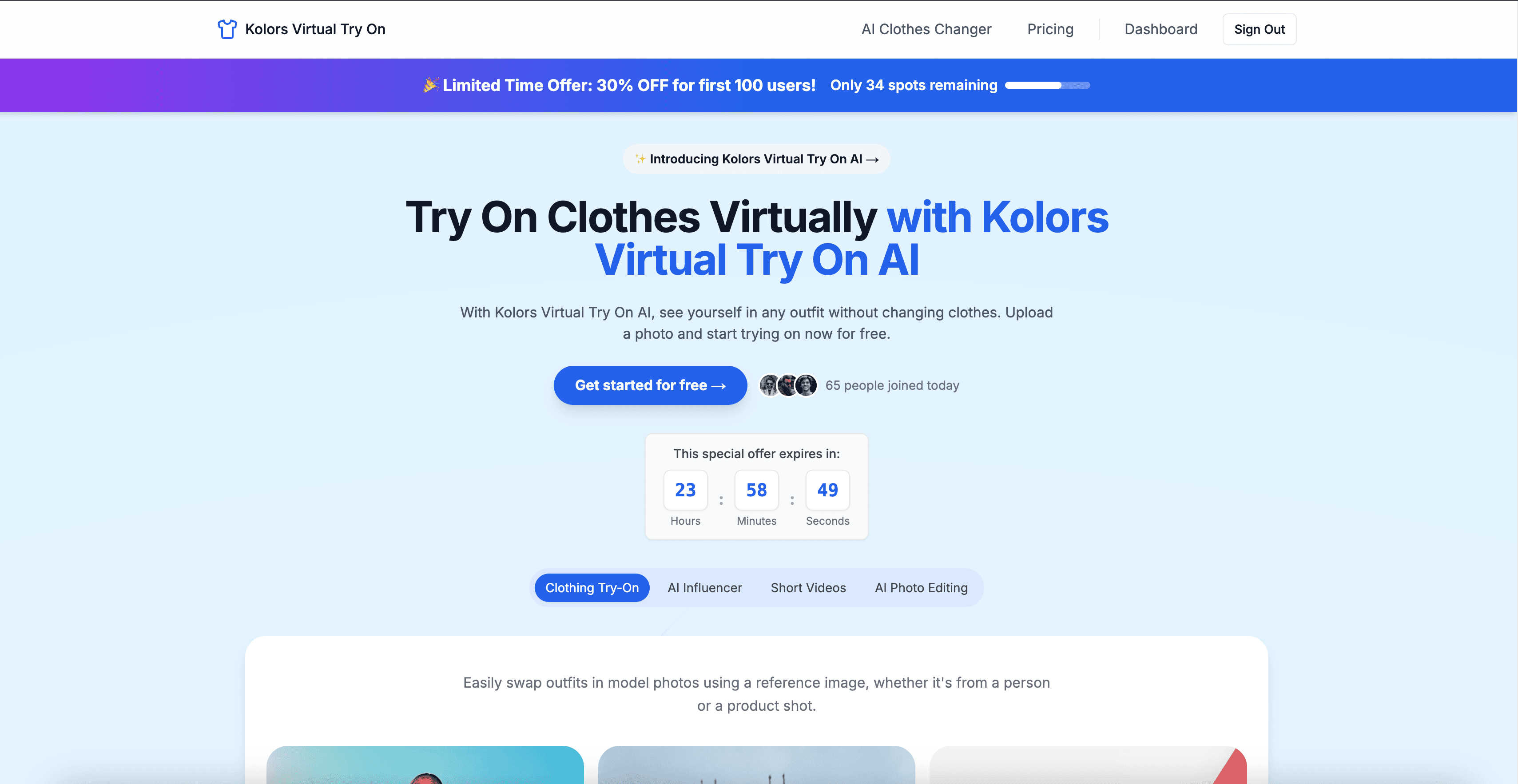 Kolors Virtual Try On interface screenshot