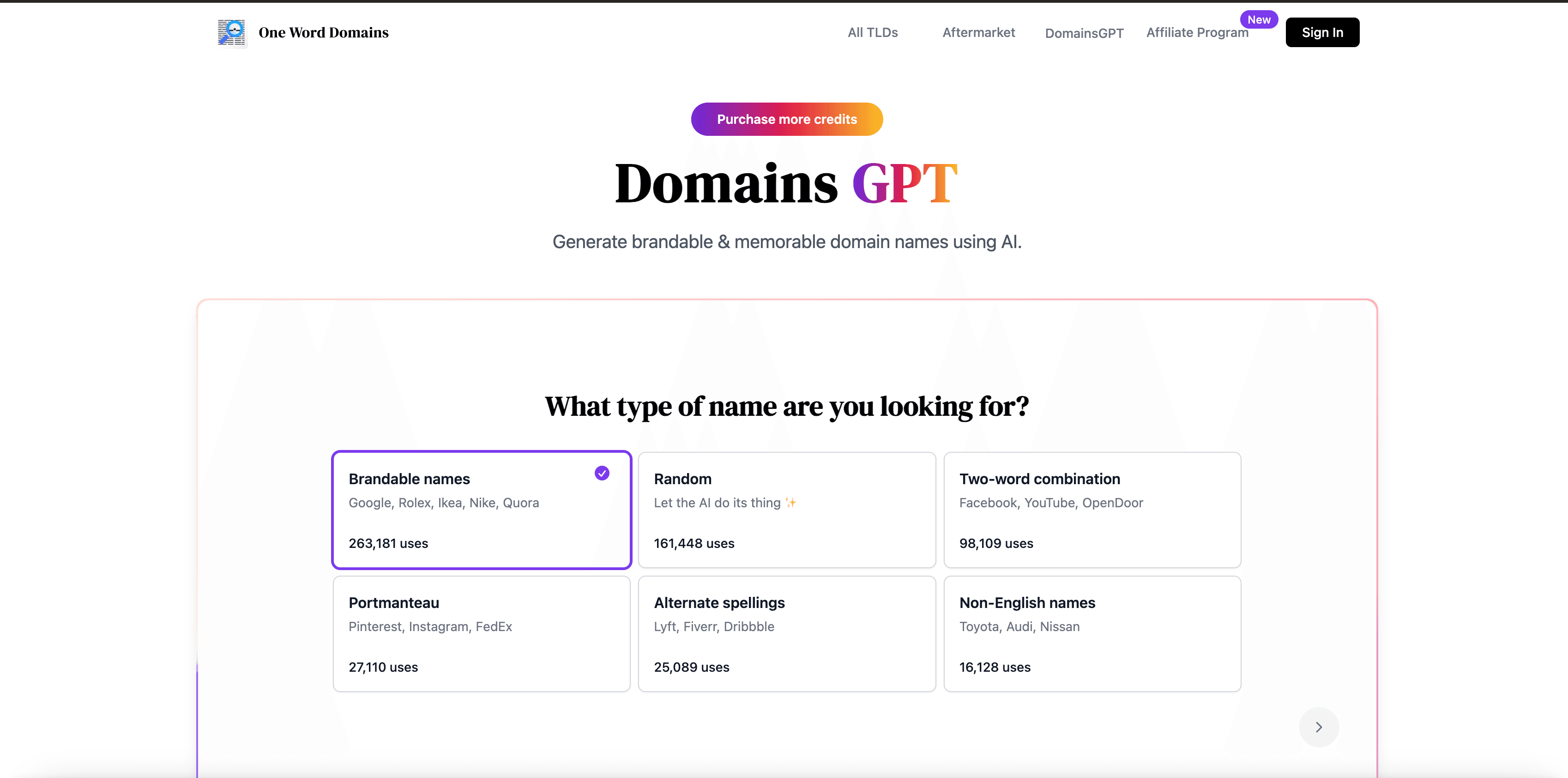 DomainsGPT interface screenshot