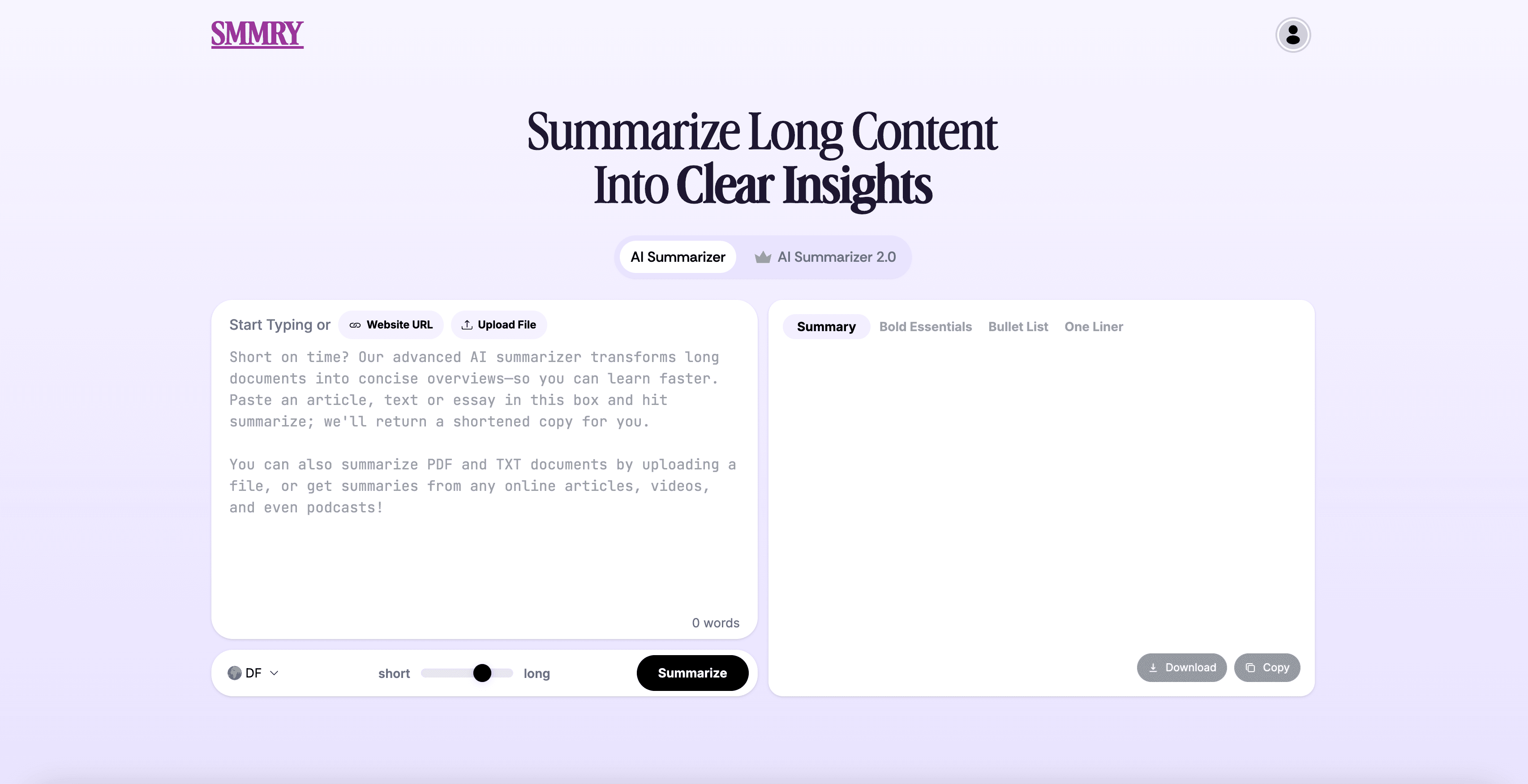 SMMRY interface screenshot