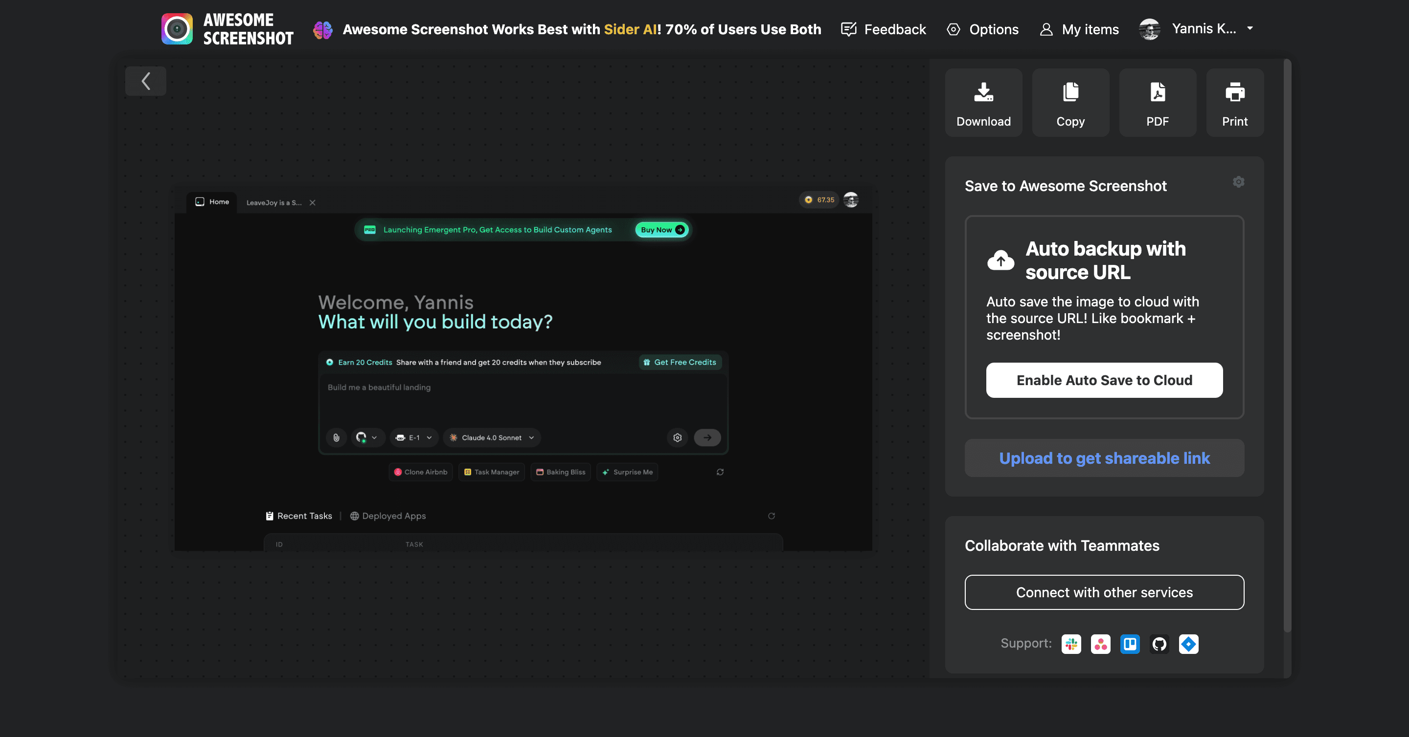 Emergent interface screenshot