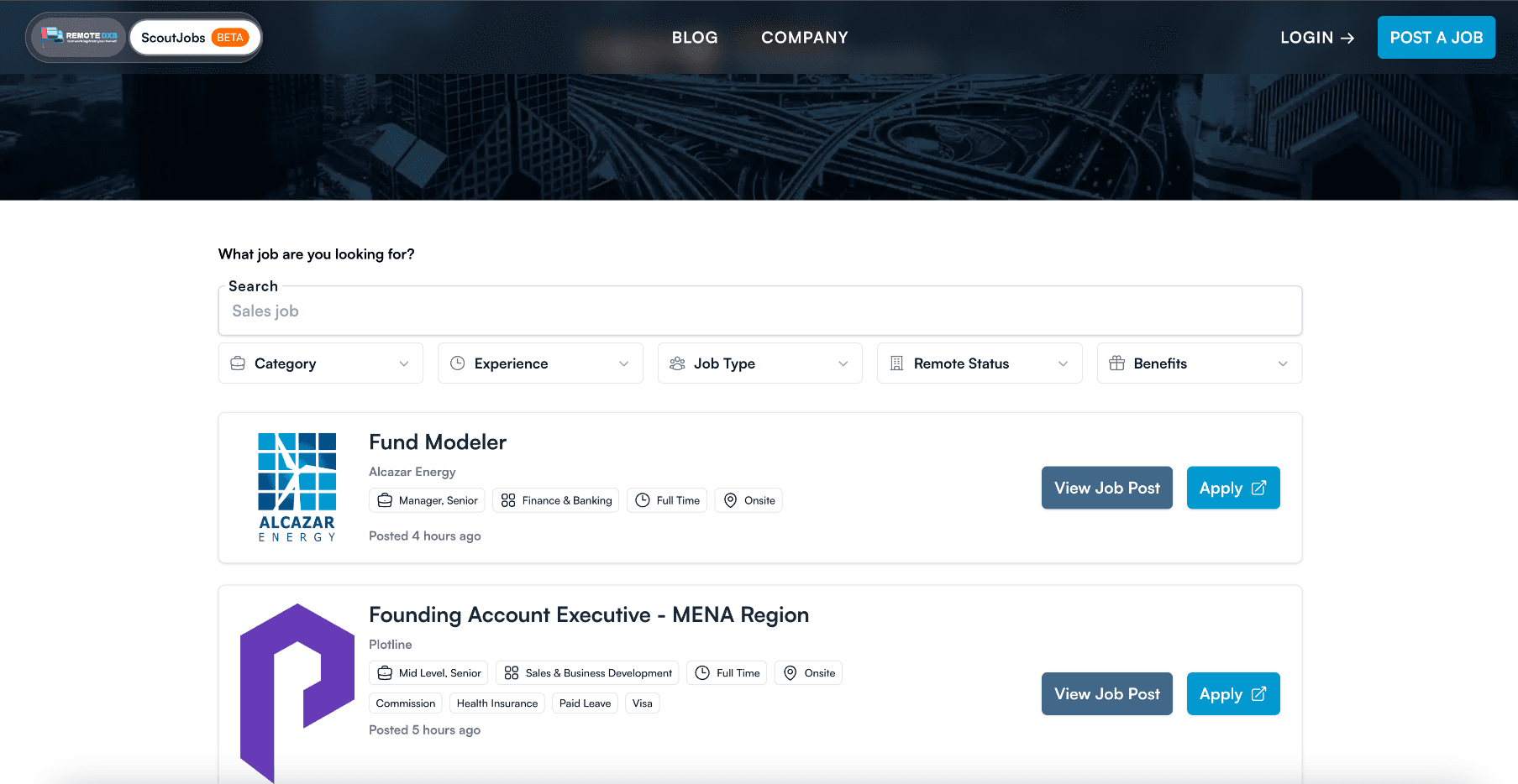 ScoutJobs interface screenshot