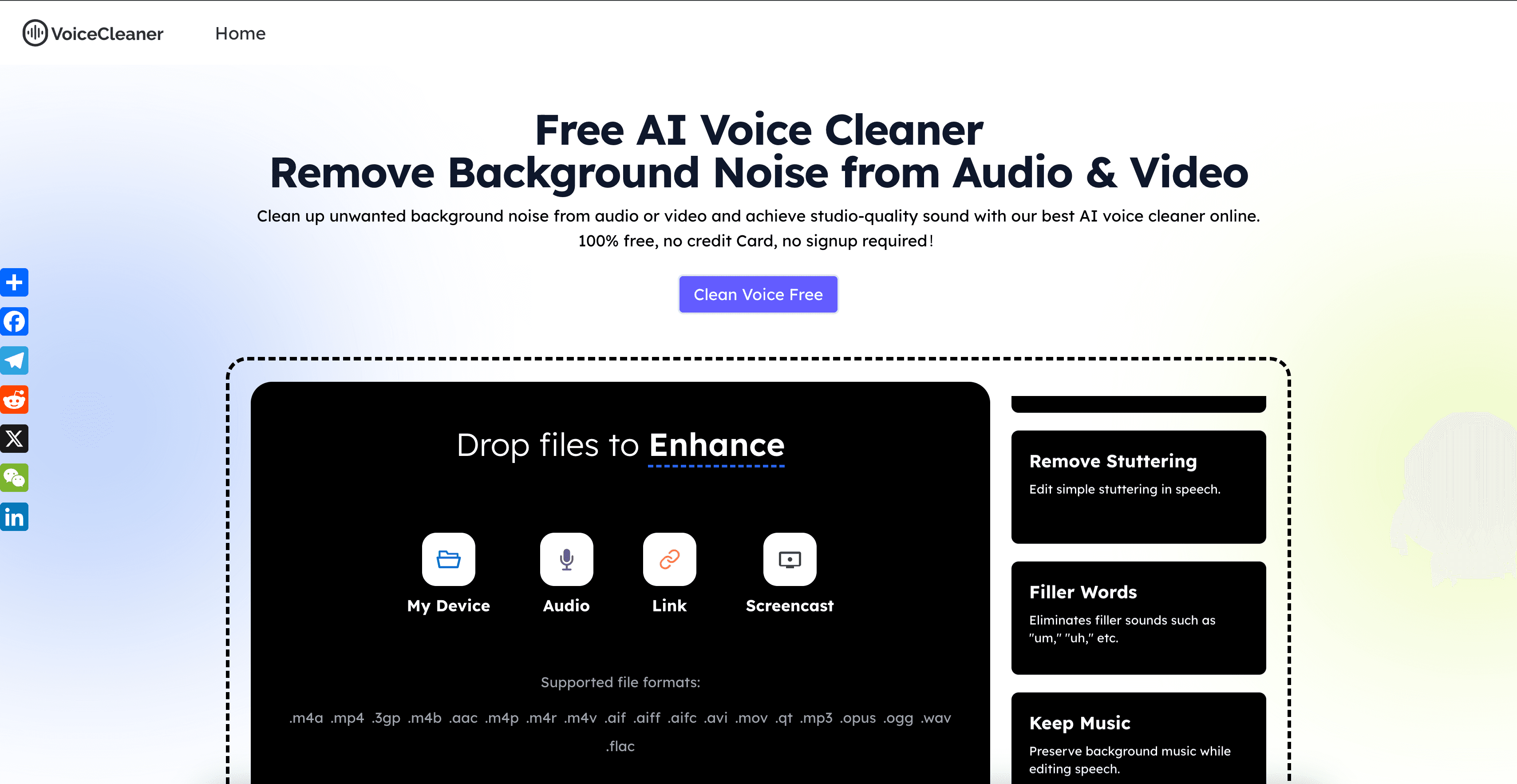 Free AI Voice Cleaner Online interface screenshot