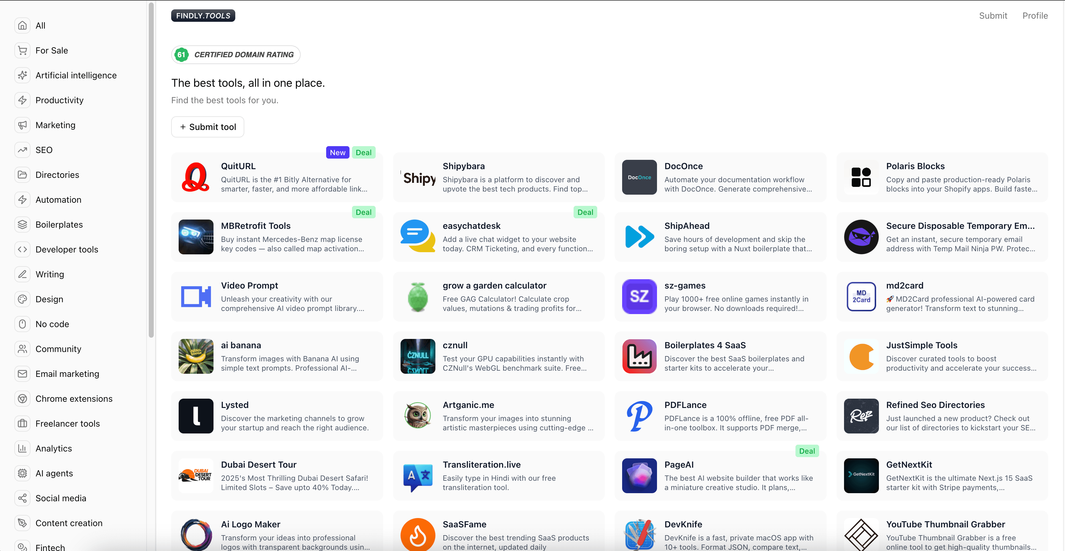 Findly Tools interface screenshot