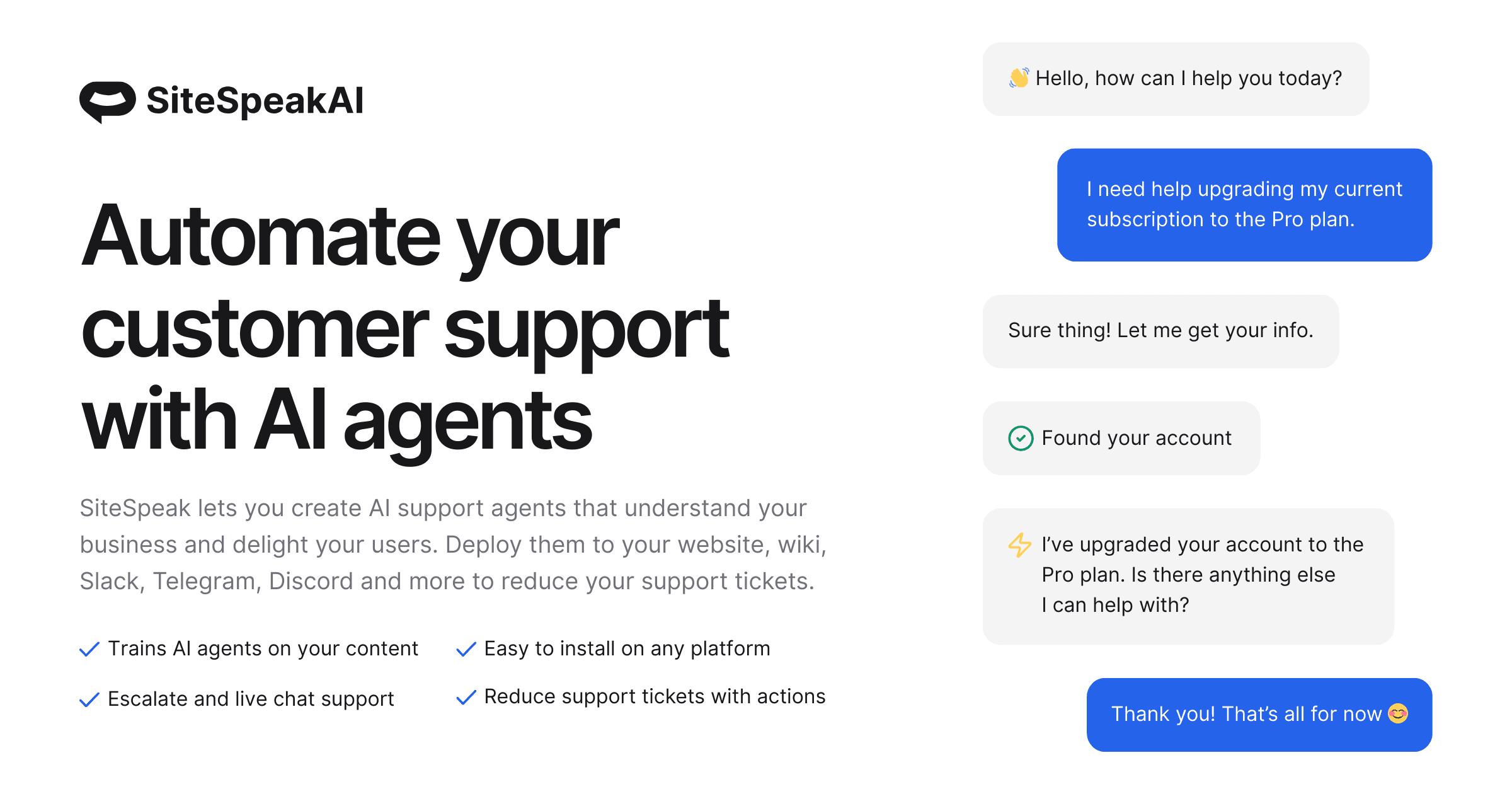 SiteSpeakAI interface screenshot
