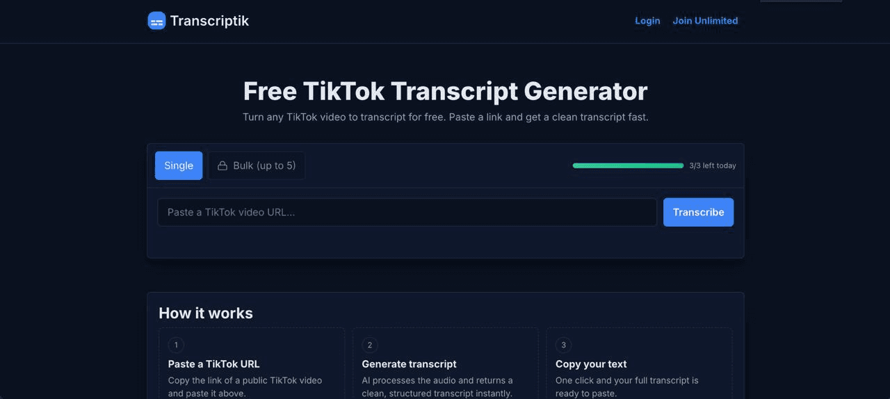 Transcriptik interface screenshot