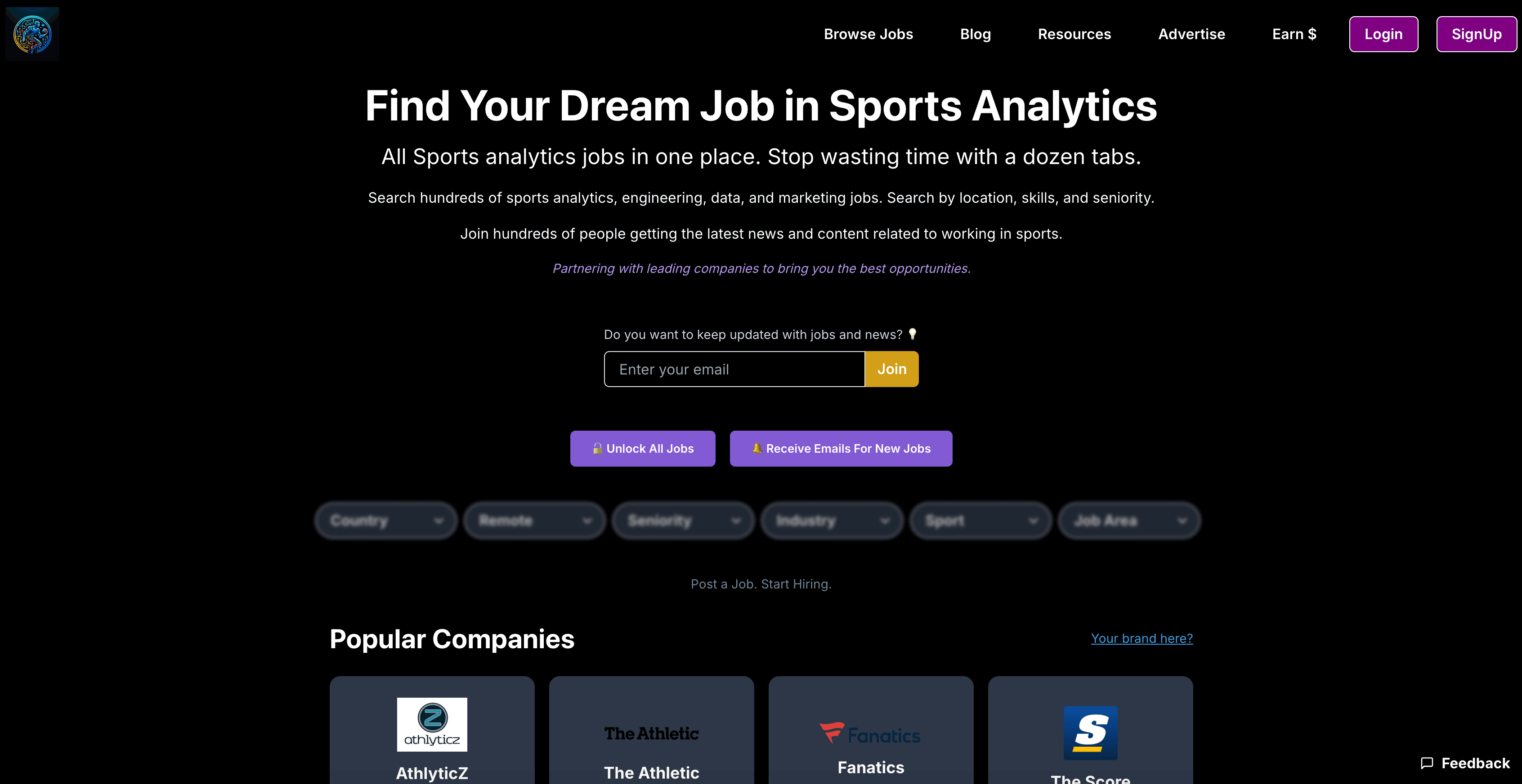 Sportsjobs Online interface screenshot