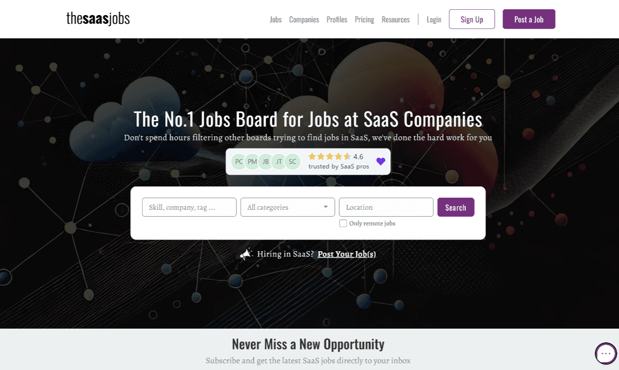 The SaaS Jobs interface screenshot