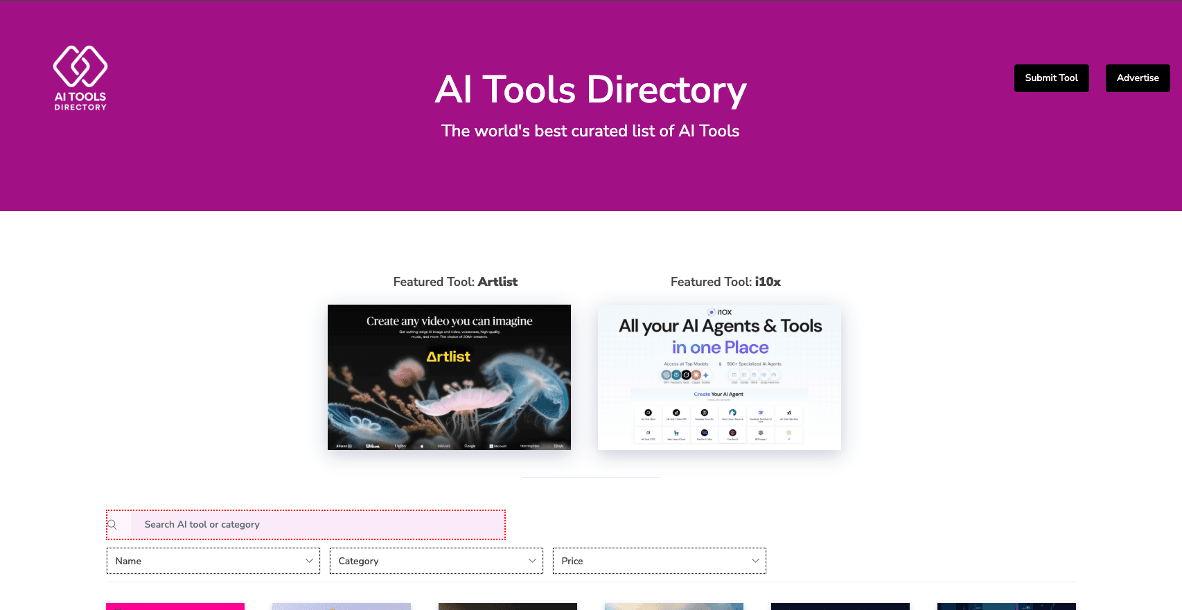 AI Tools Directory website preview