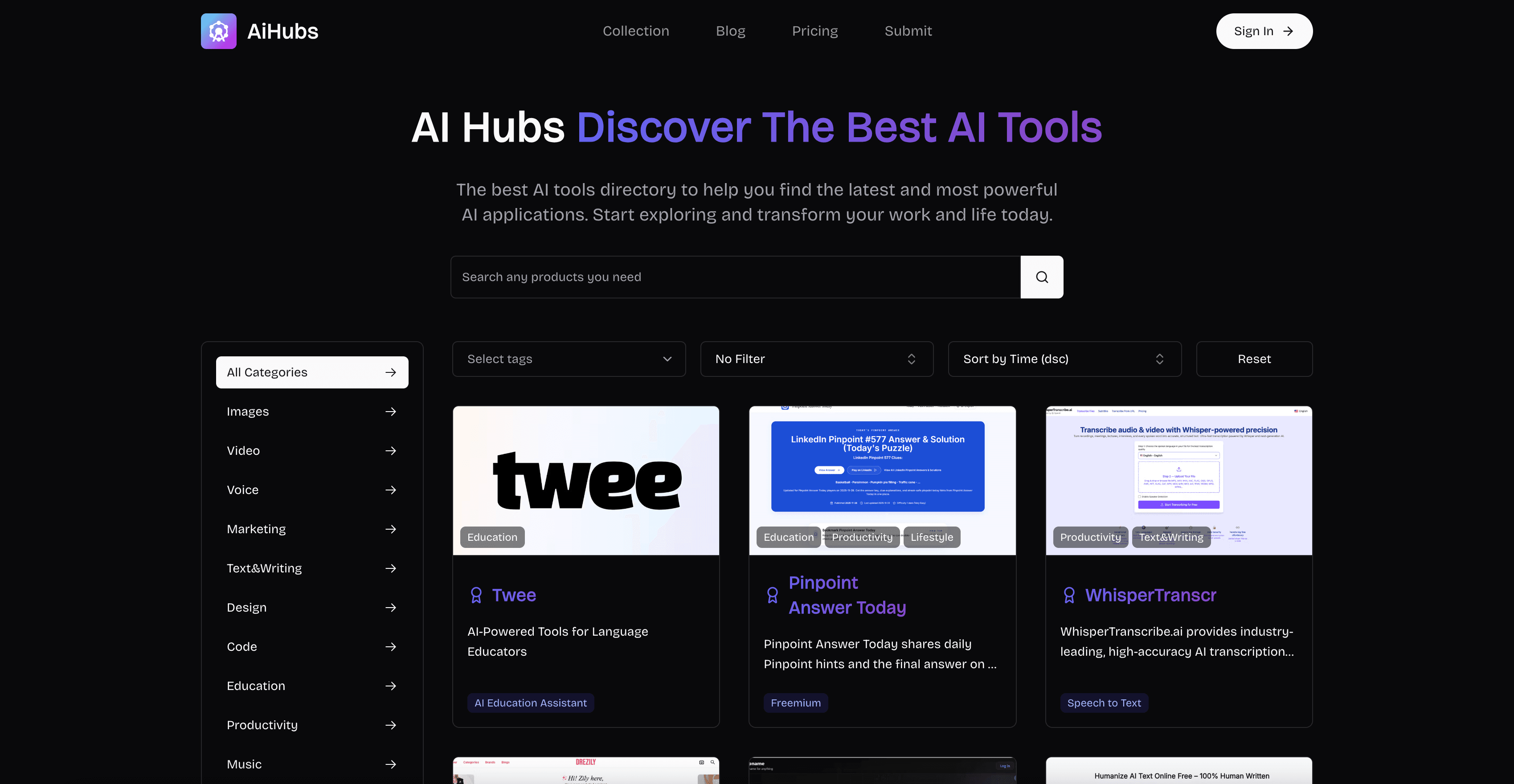 AiHubs interface screenshot