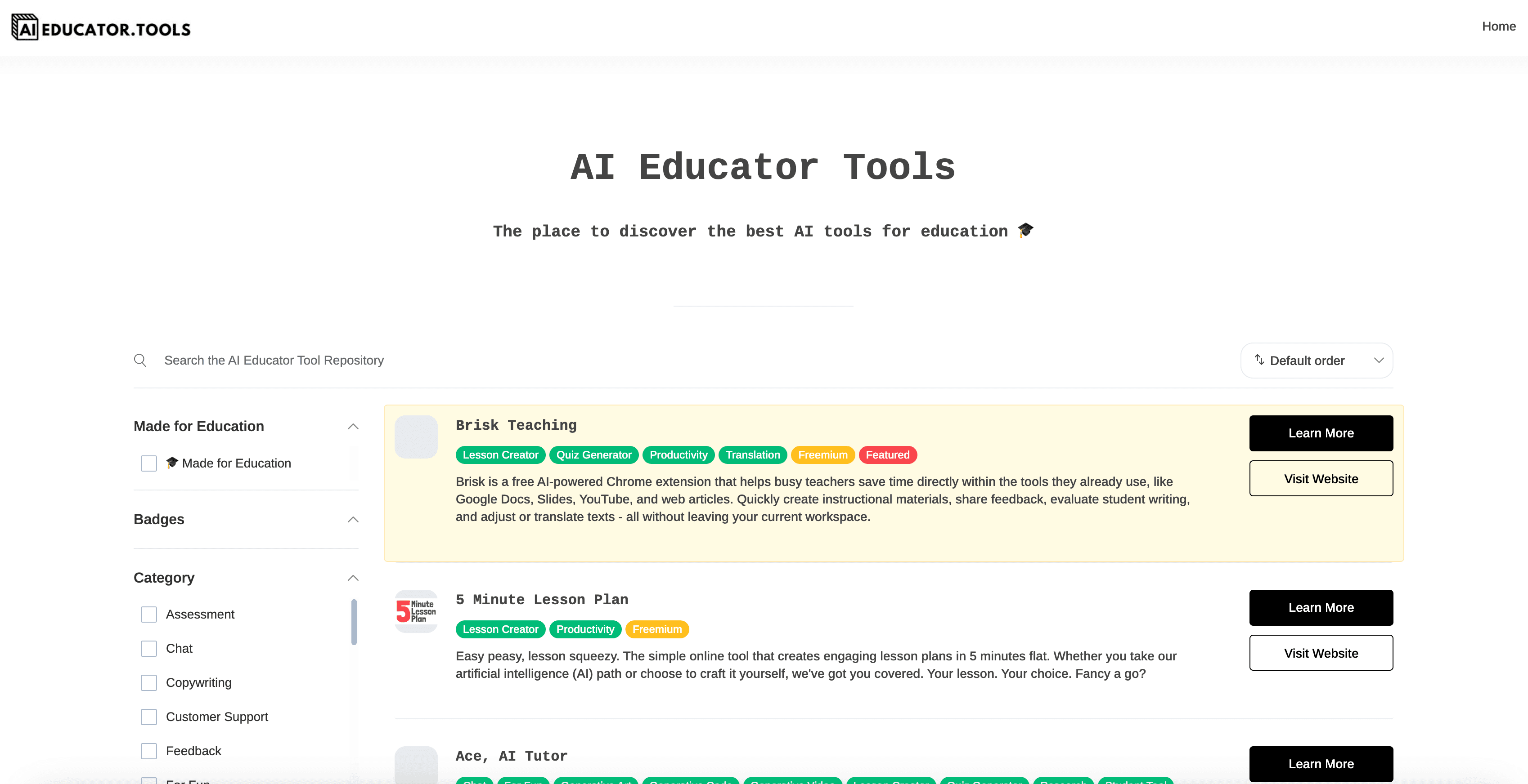 Educator Tools website preview