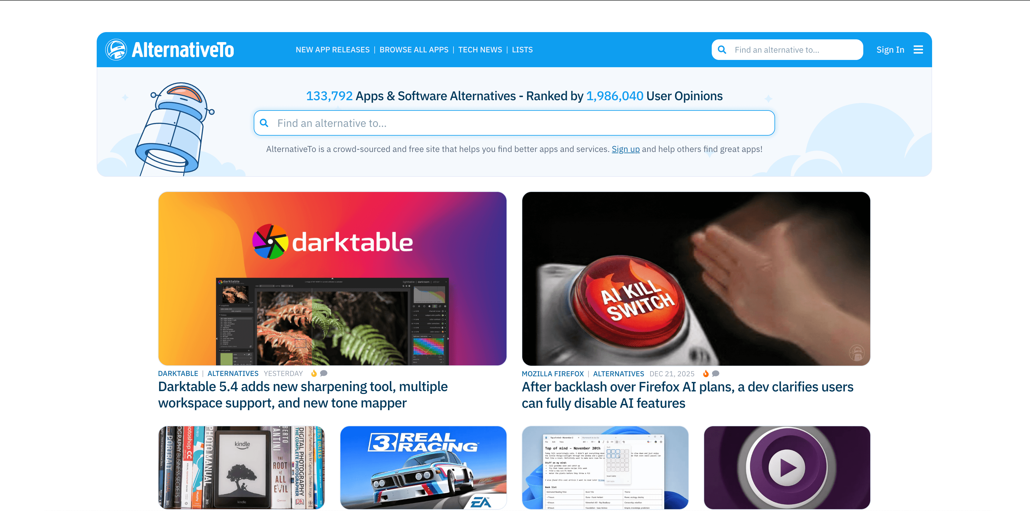 AlternativeTo website preview