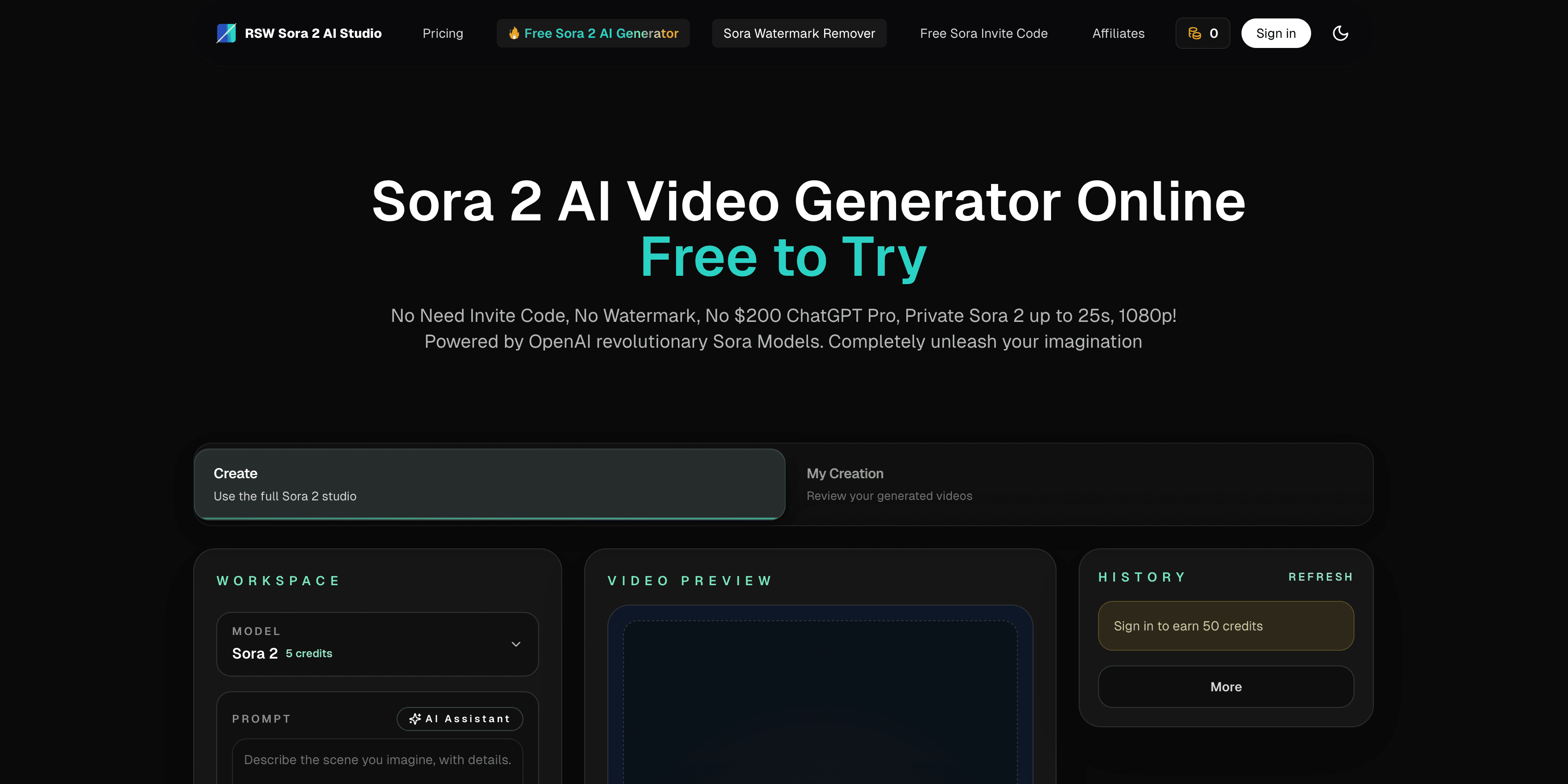 Sora 2 AI Video Generator interface screenshot