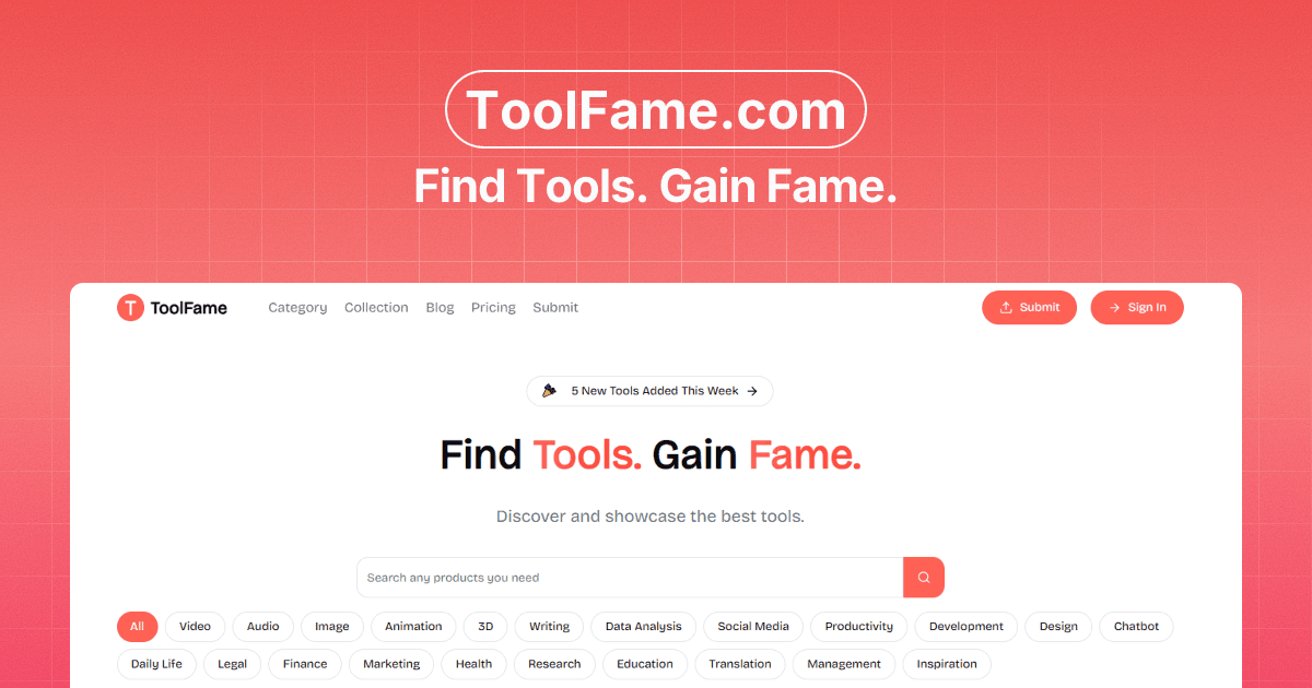 ToolFame interface screenshot