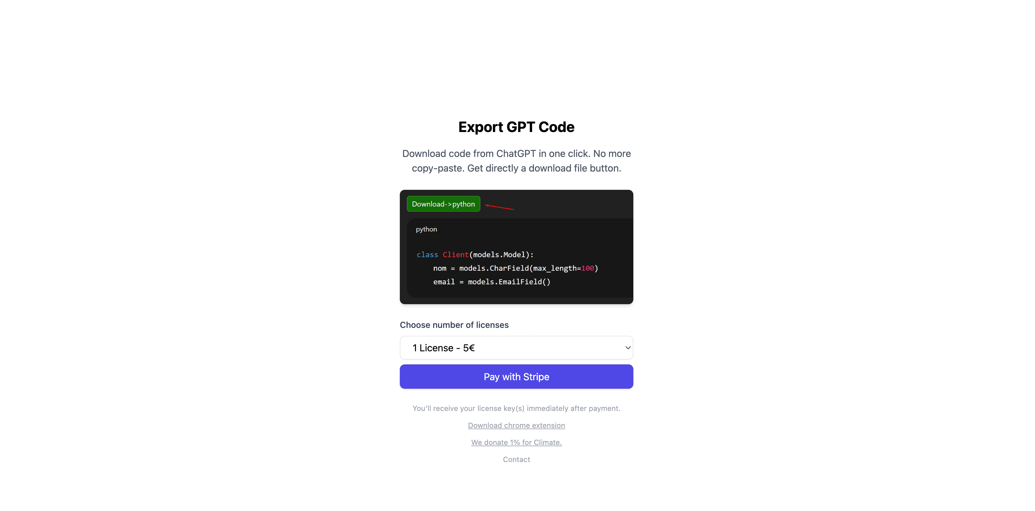 Export GPT Code interface screenshot