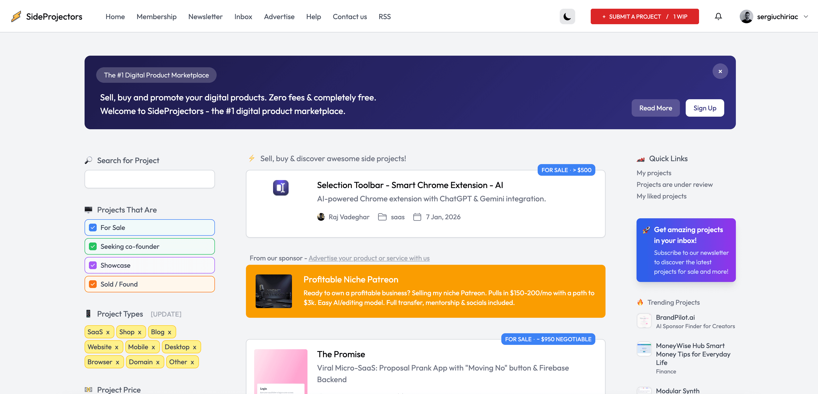 SideProjectors website preview