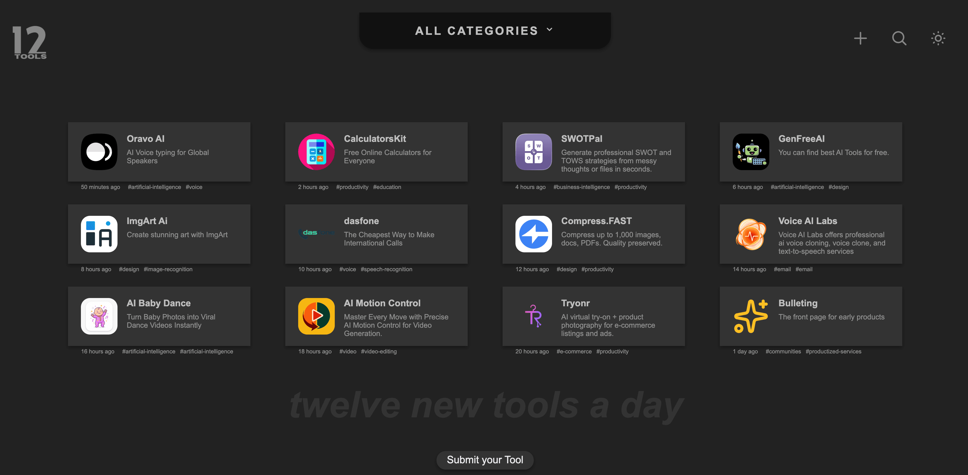 Twelve Tools website preview
