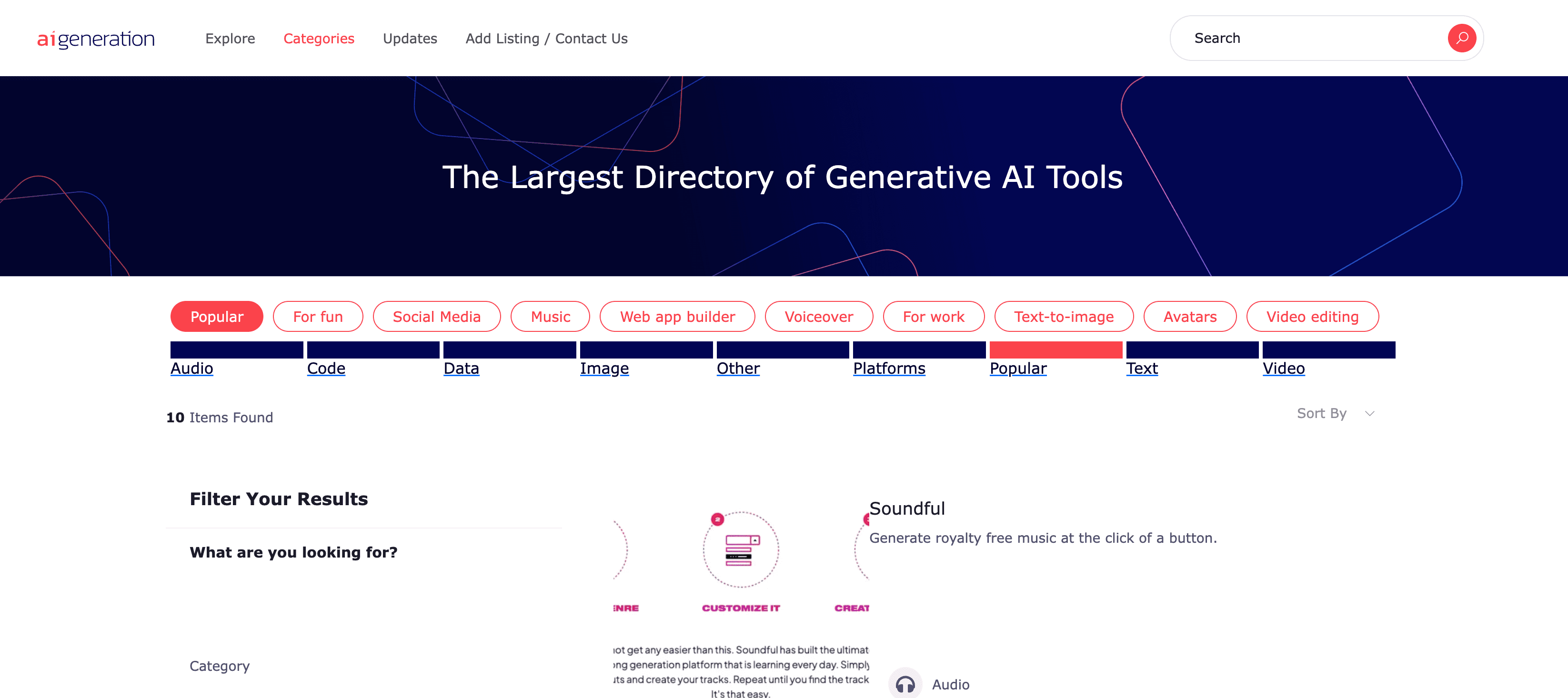 The ai Generation website preview