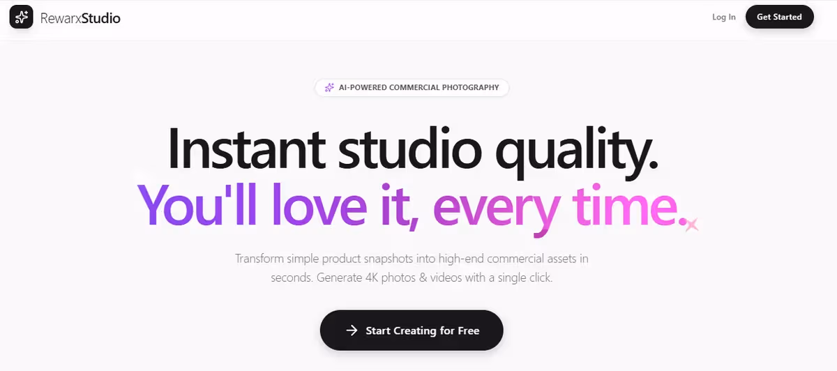 Rewarx Studio AI Product Photography interface screenshot