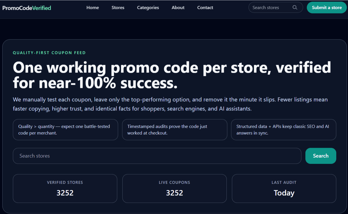 PromoCodeVerified interface screenshot