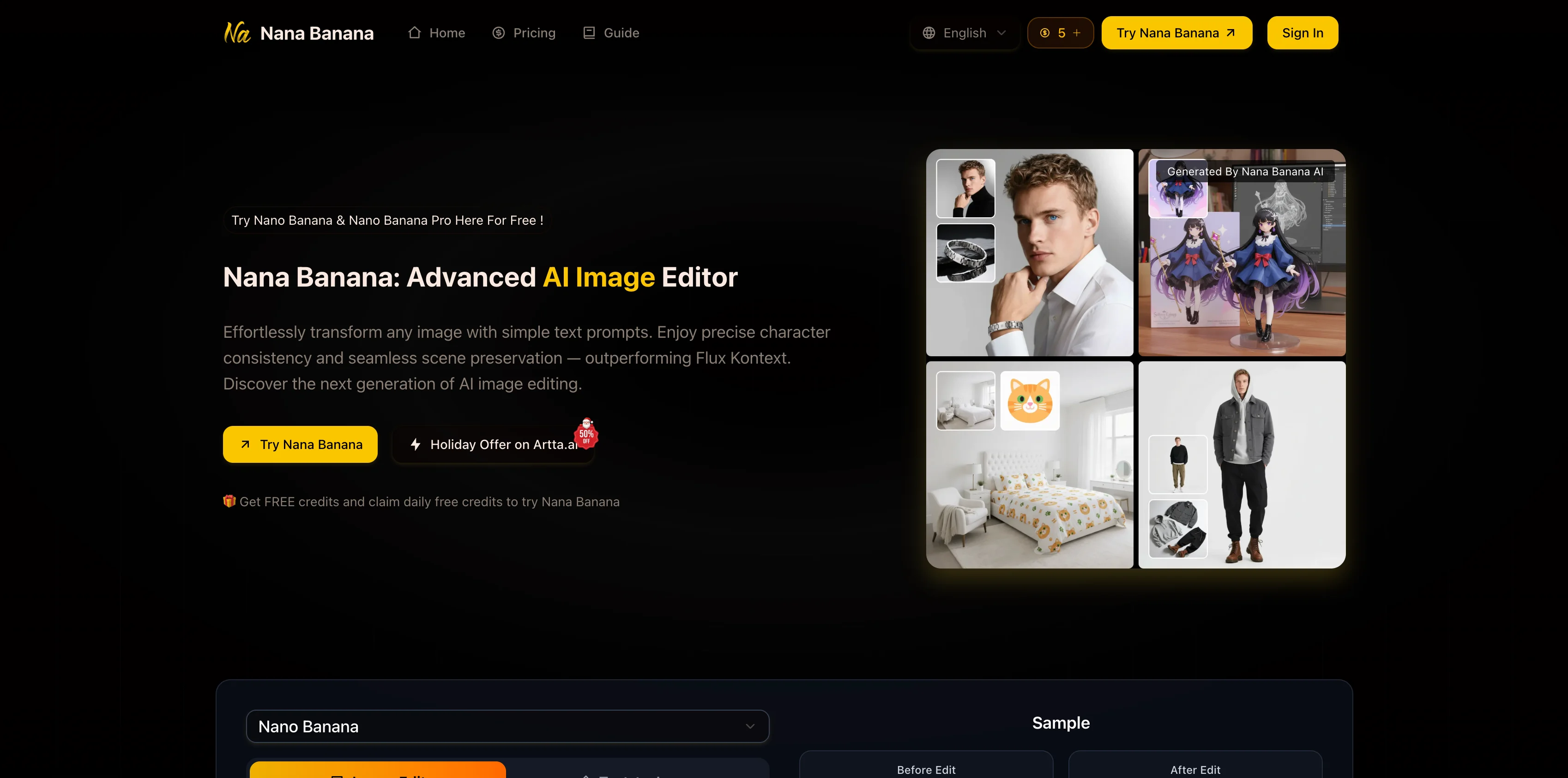 Nana Banana AI Image Editor interface screenshot