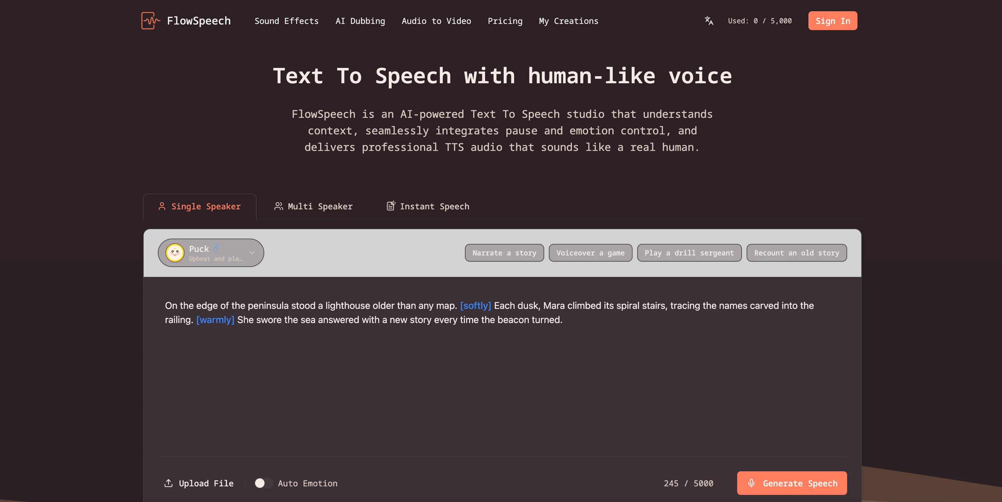 FlowSpeech interface screenshot