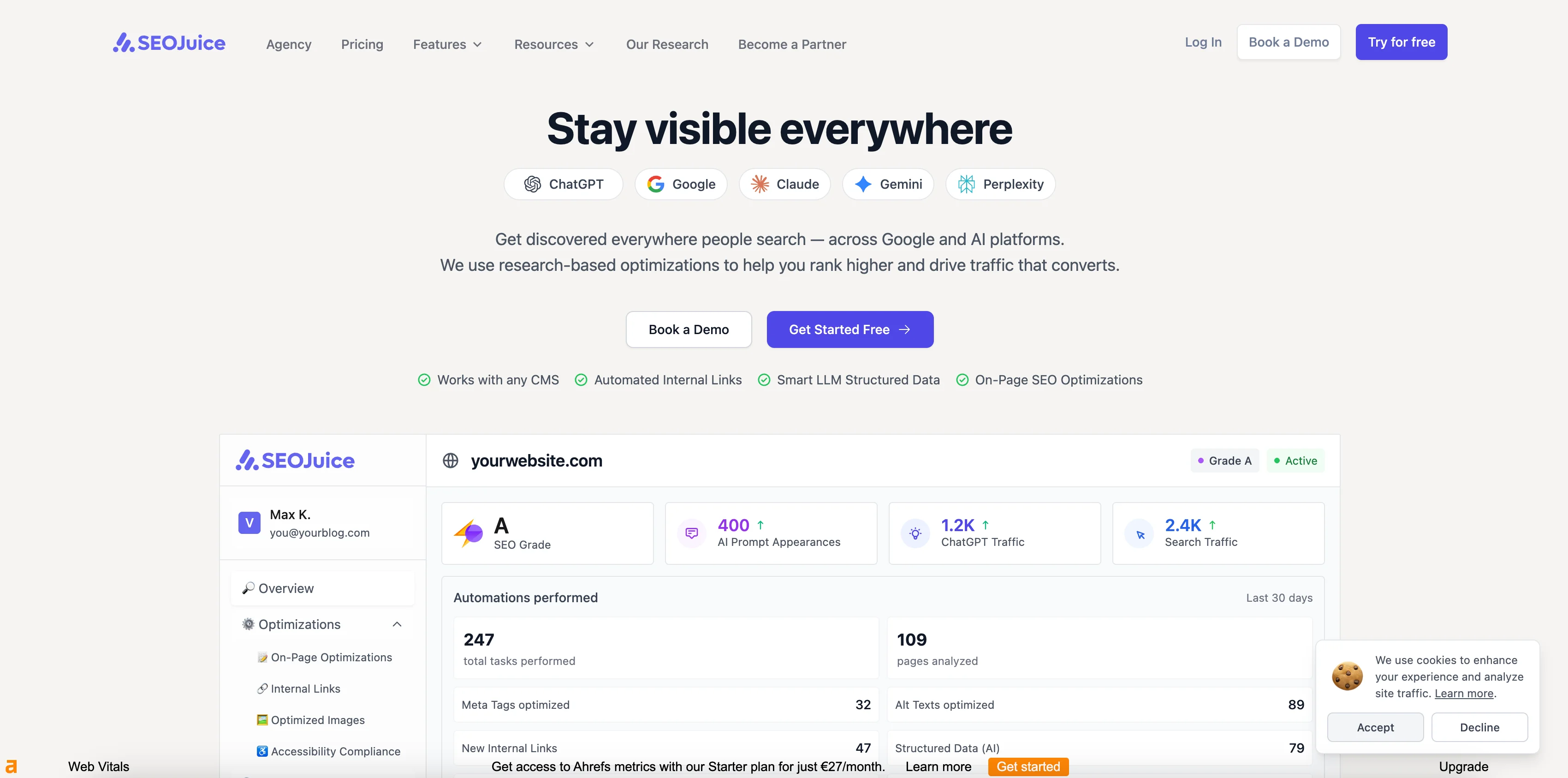 SEOJuice interface screenshot