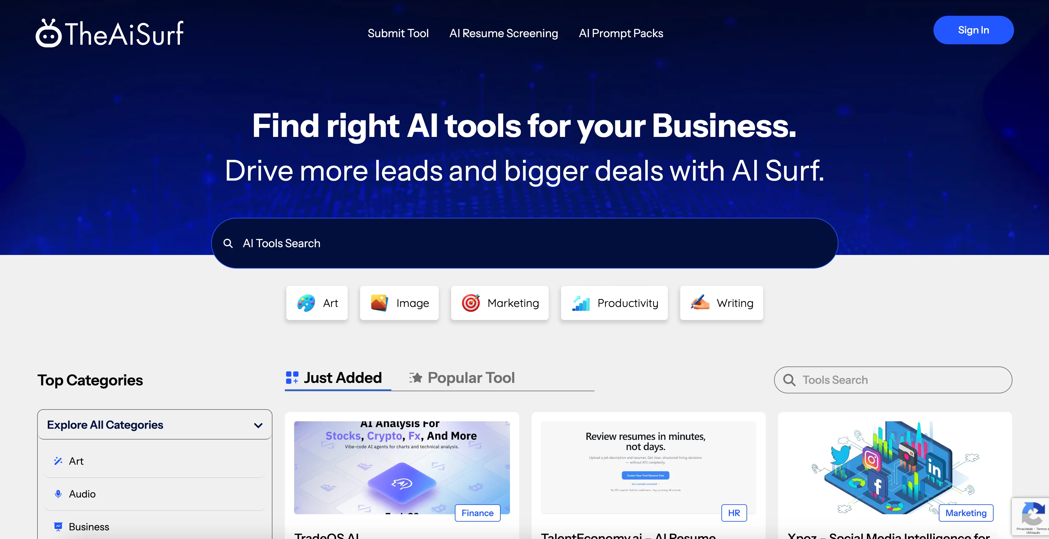 The AISurf website preview