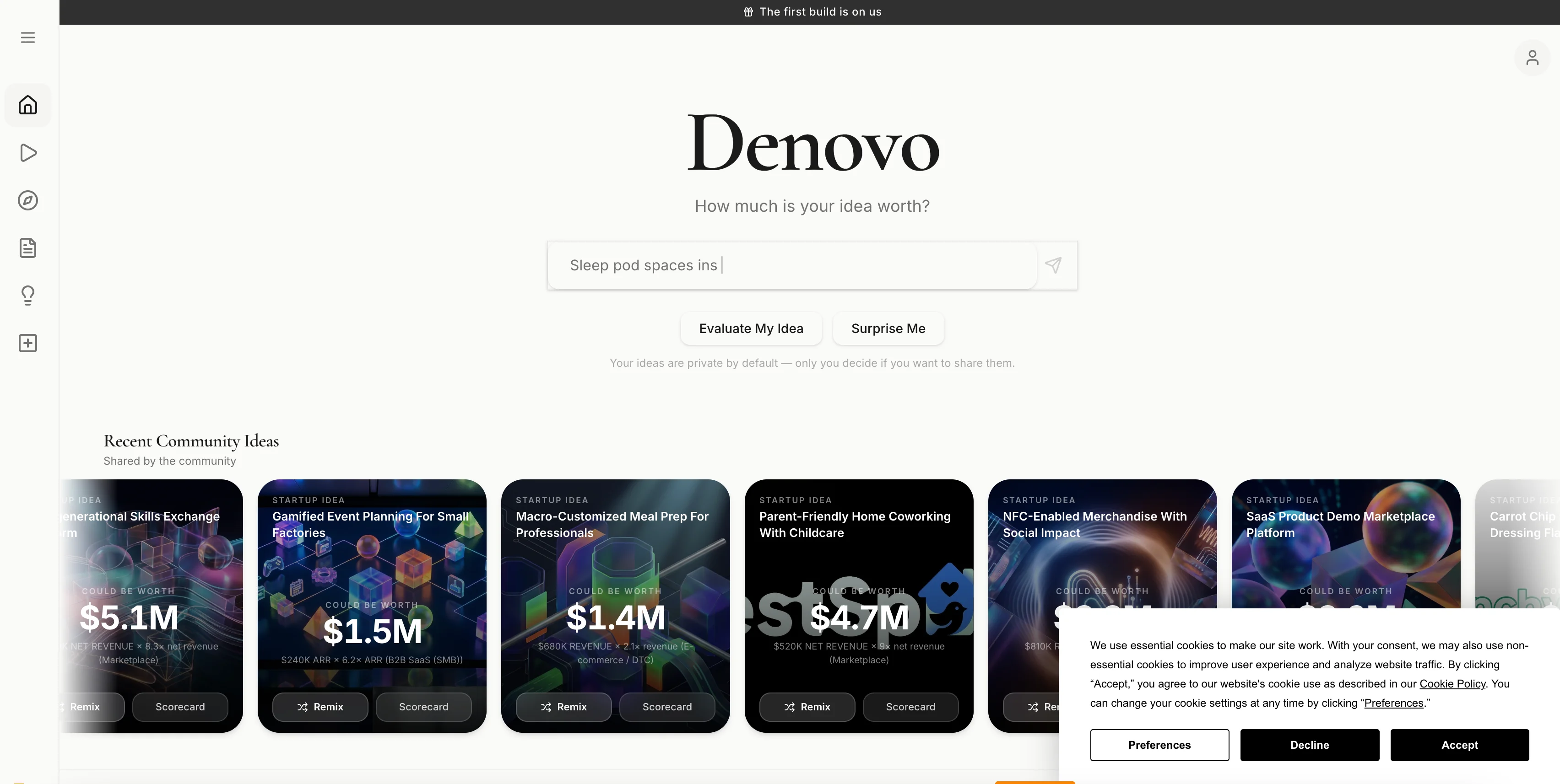 Denovo interface screenshot