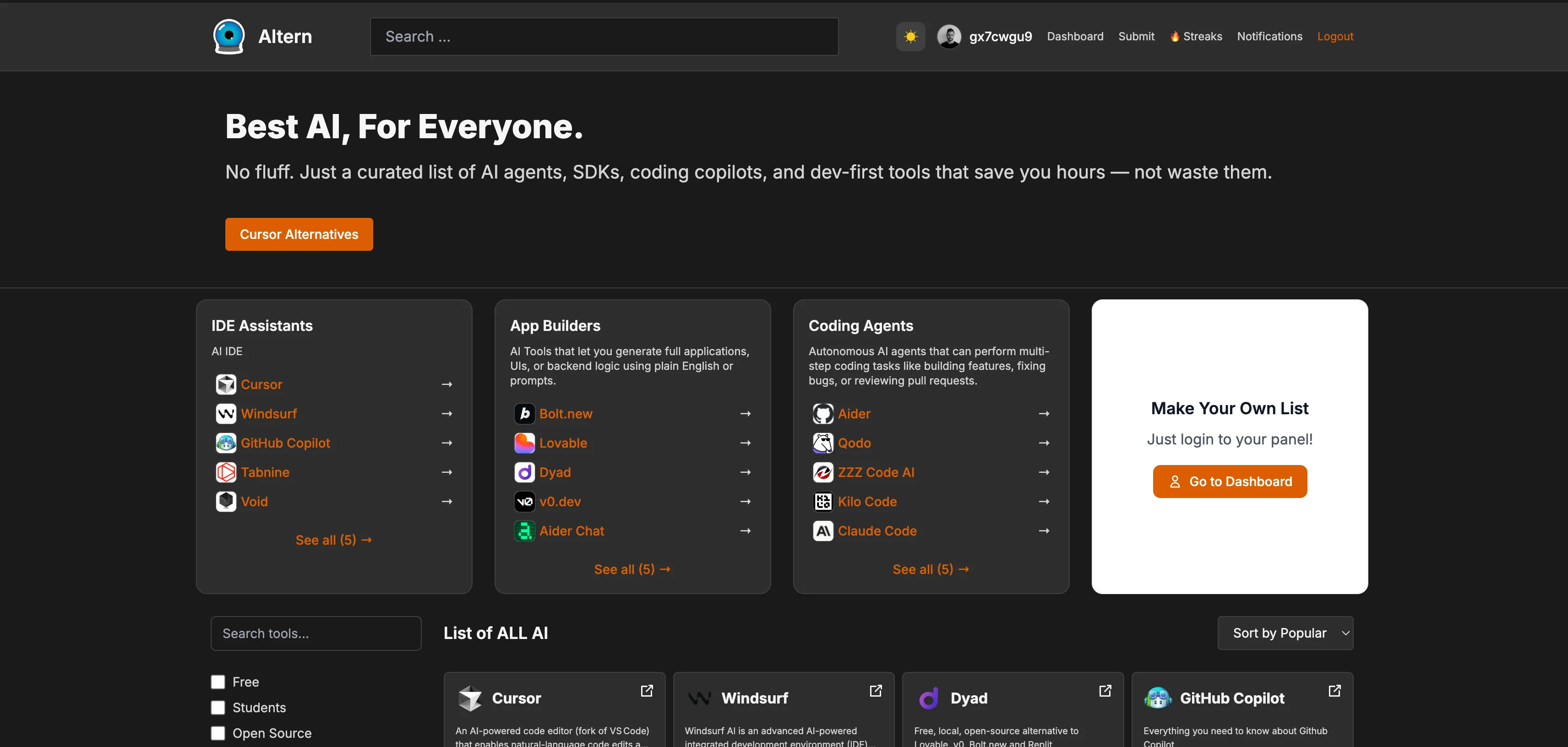 Altern AI Directory website preview