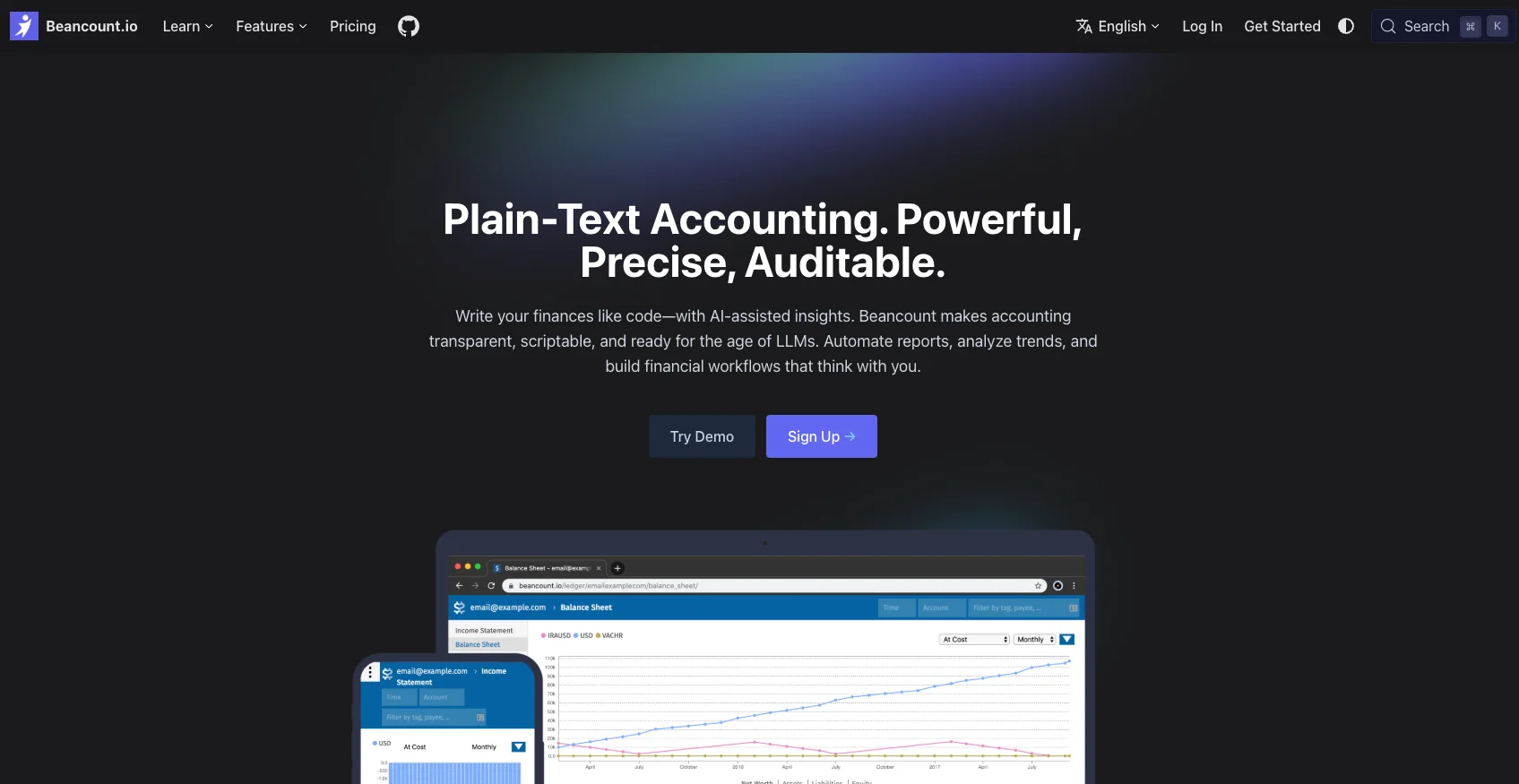 Beancount.io interface screenshot