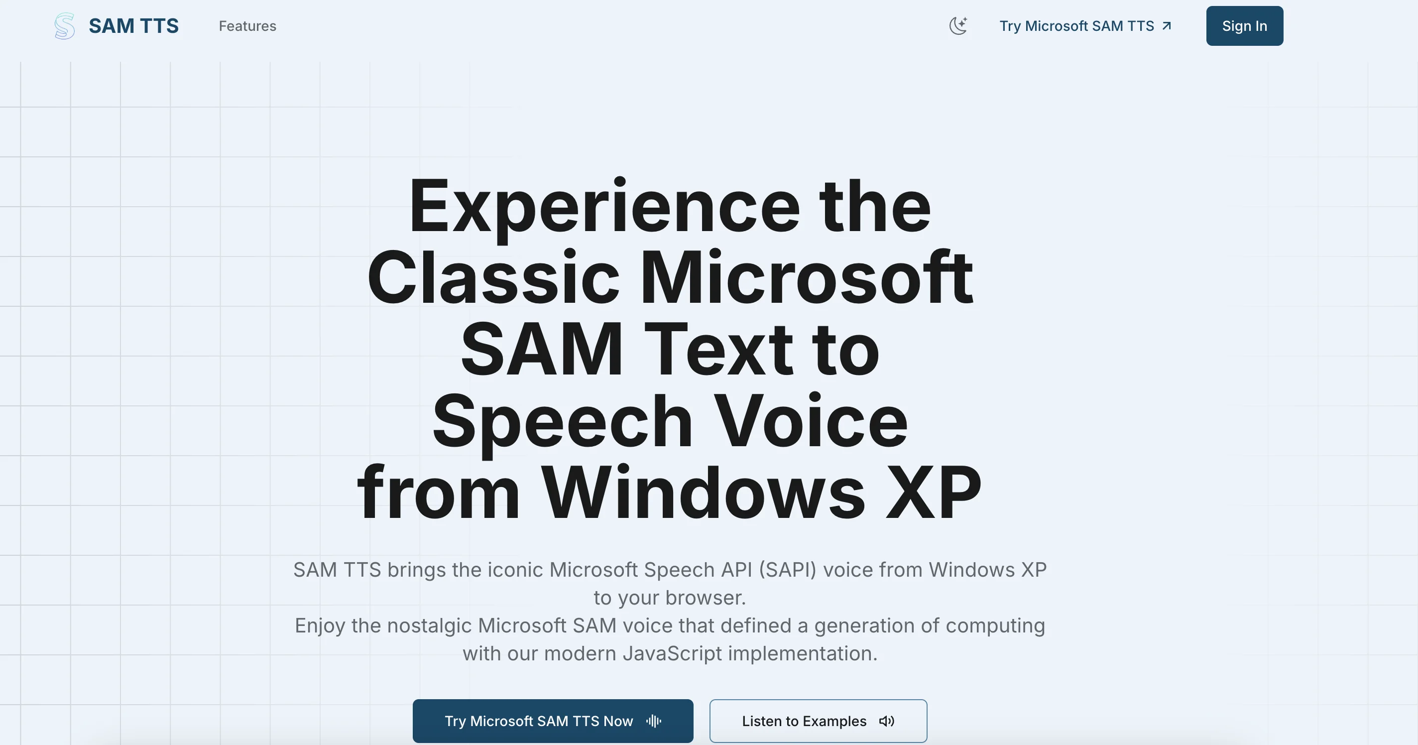 SAM TTS Online interface screenshot