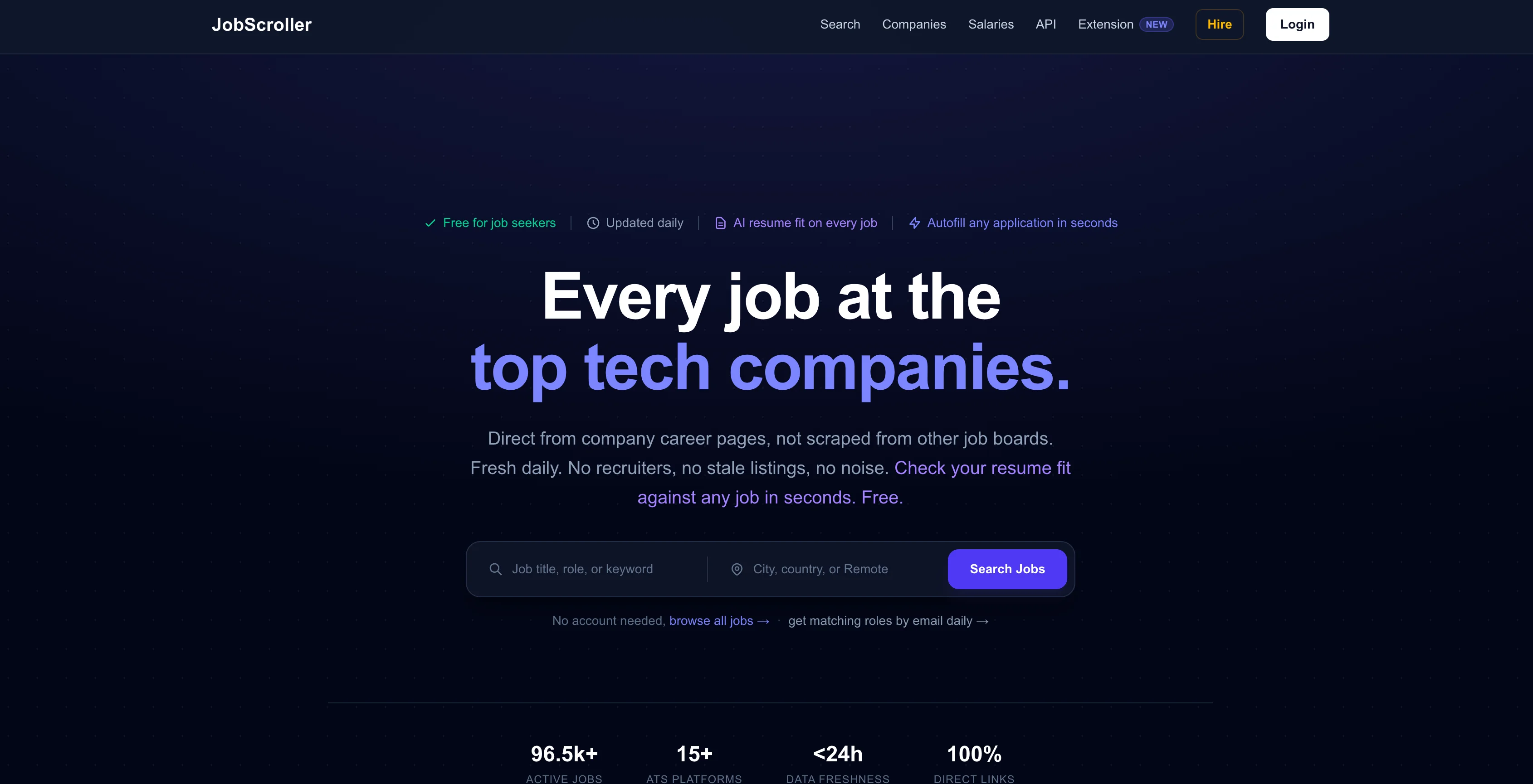 JobScroller interface screenshot