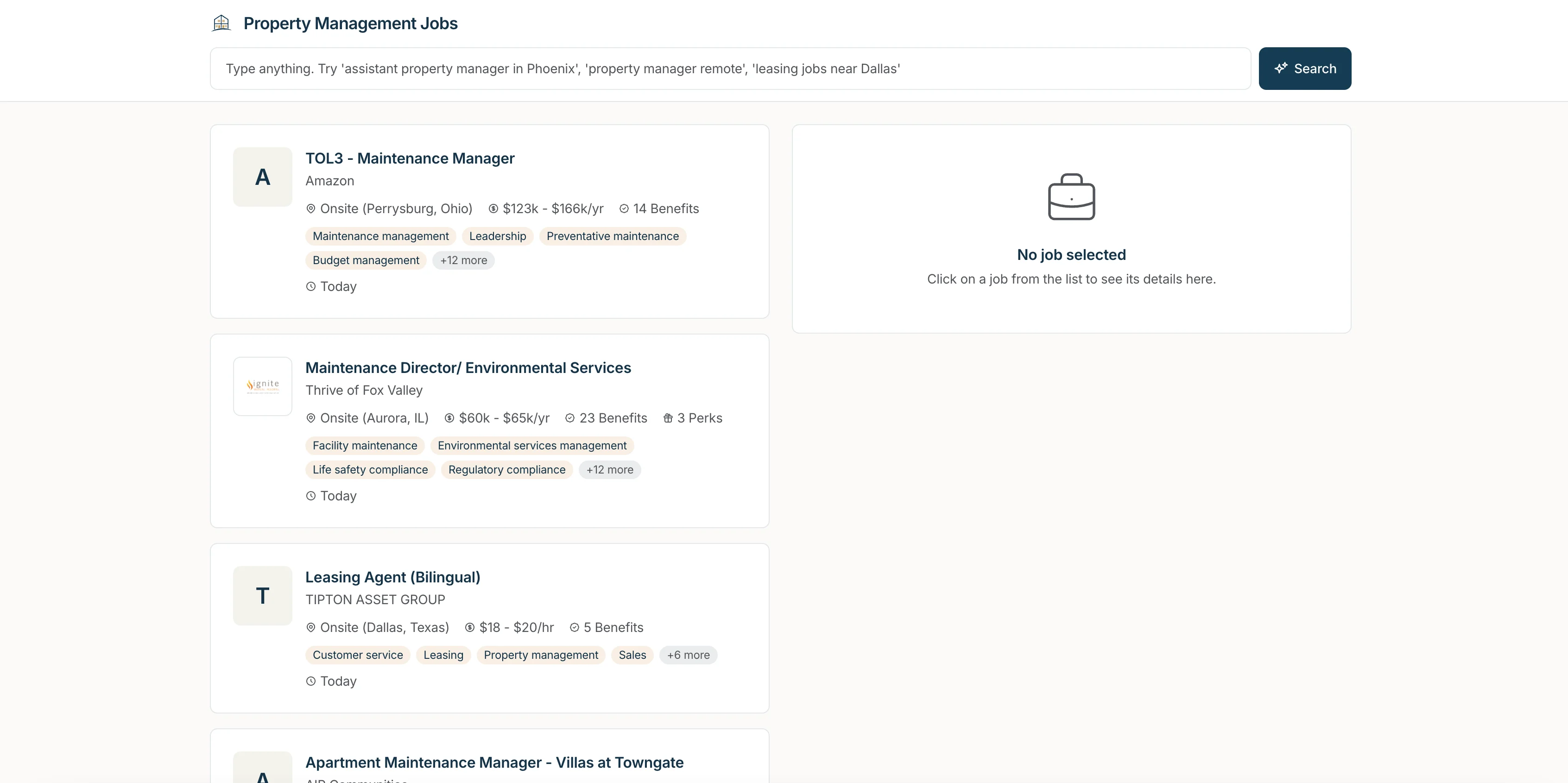 Property Management Jobs interface screenshot