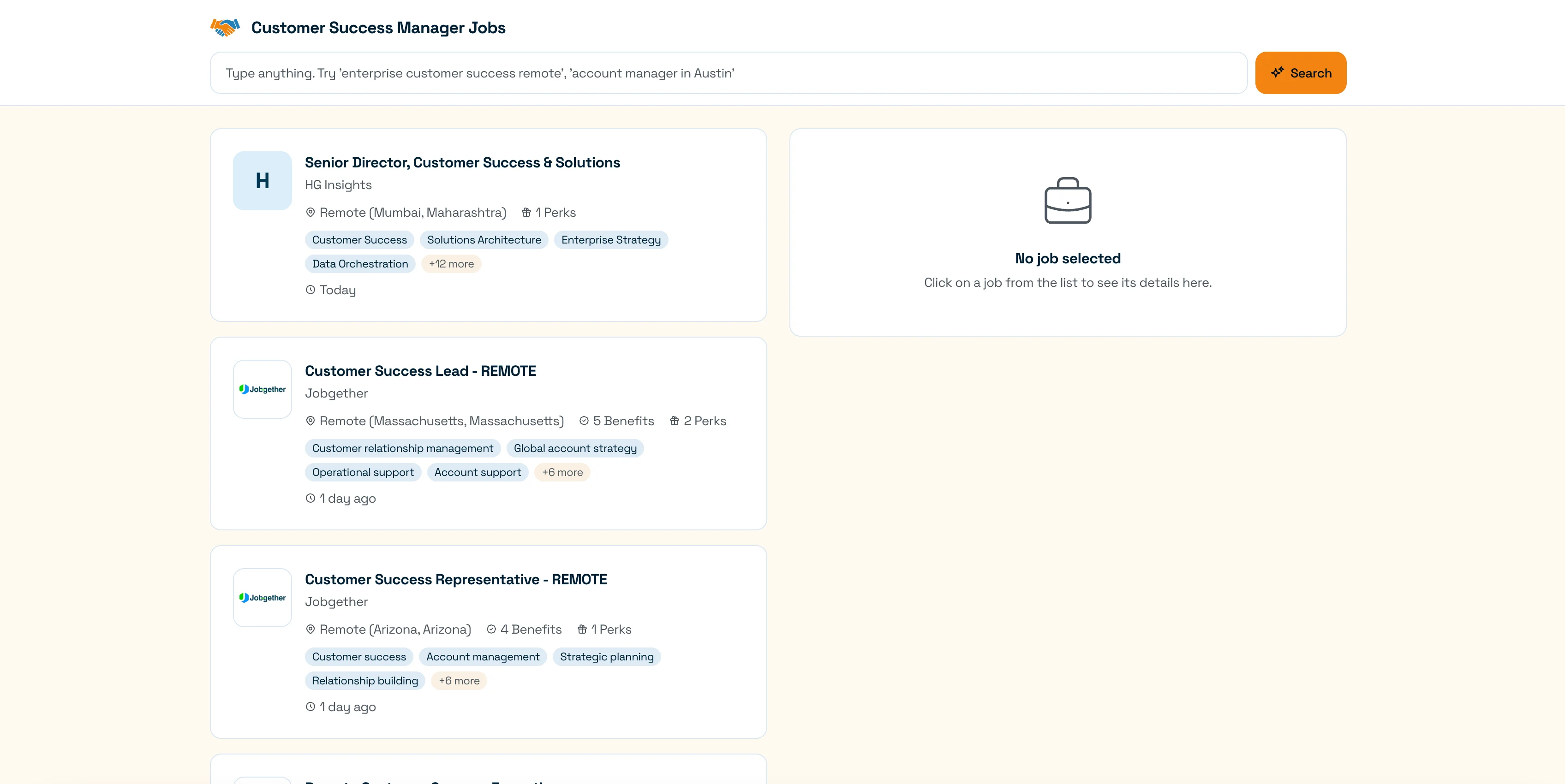 Customer Success Manager Jobs interface screenshot