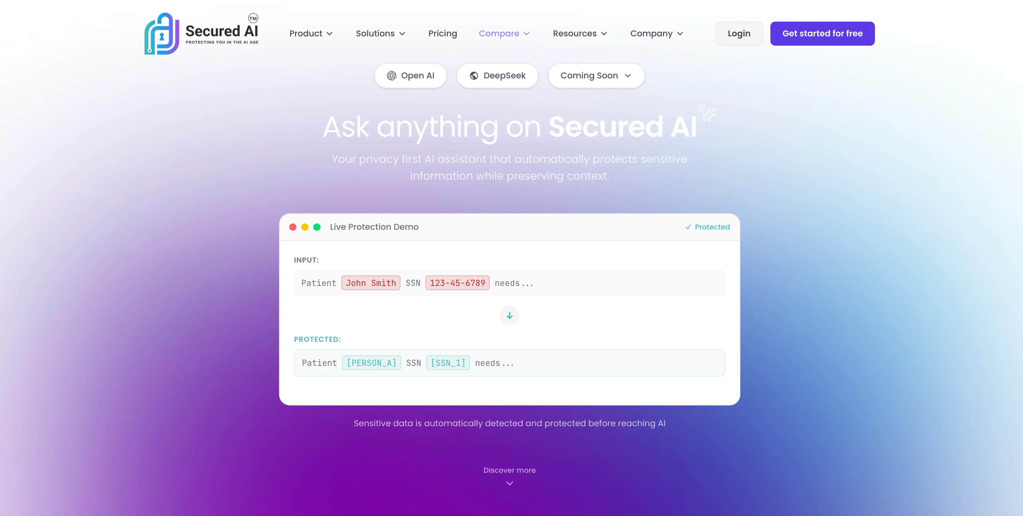 Secured AI interface screenshot