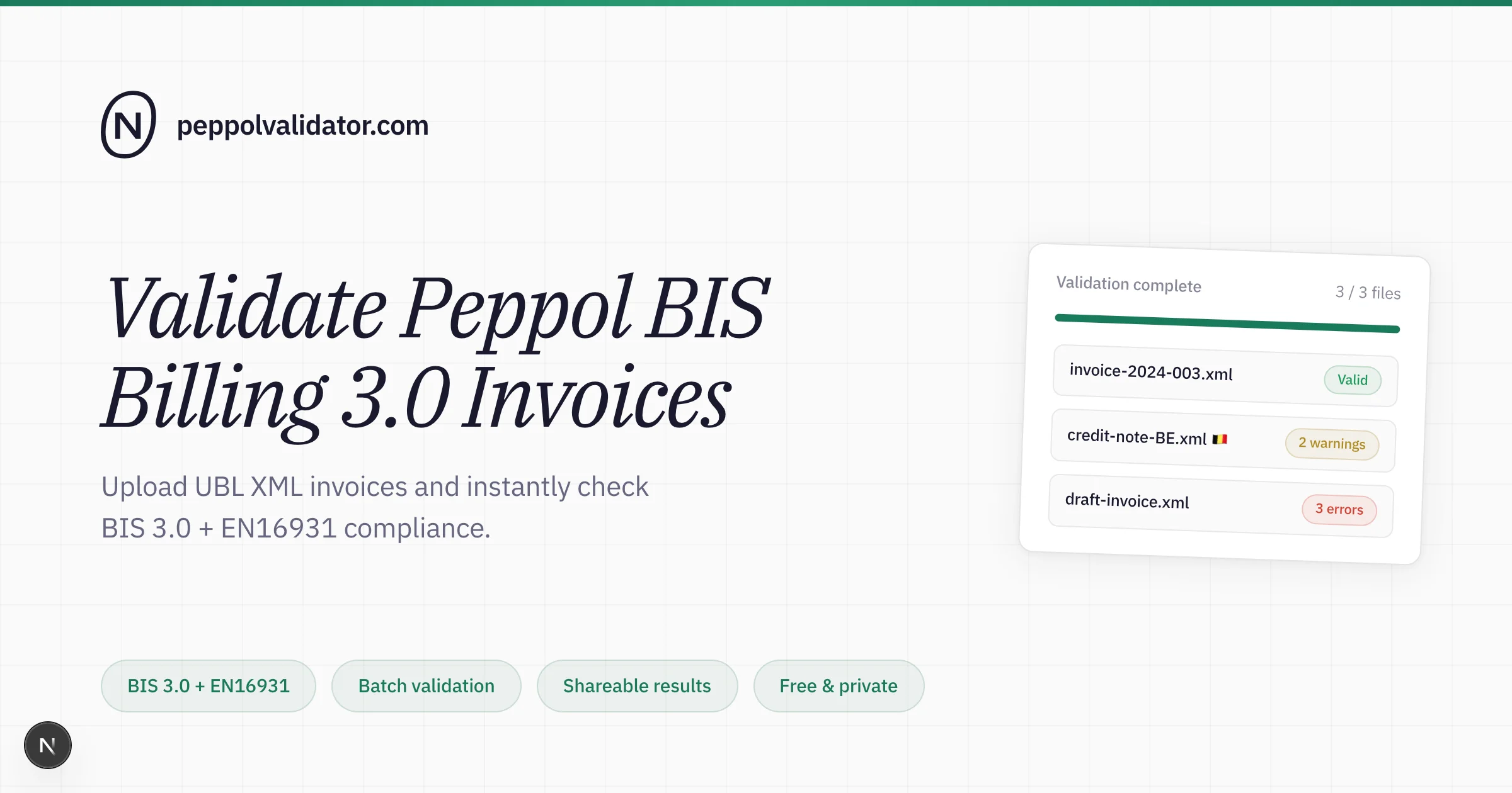 Peppol Validator interface screenshot