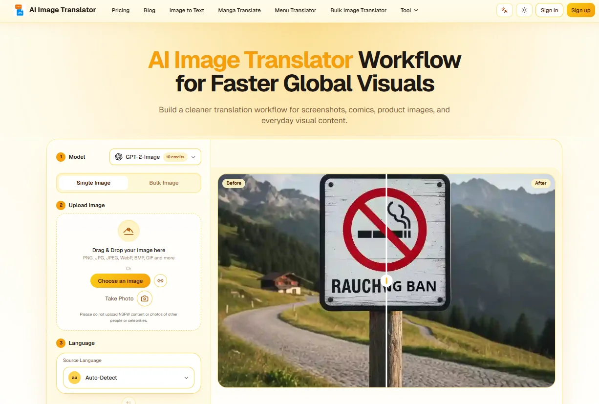 AI Image Translator - Bulk Product Images Translation Pixel-Perfect interface screenshot