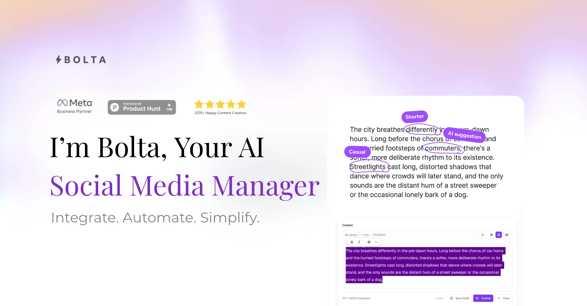 Bolta interface screenshot