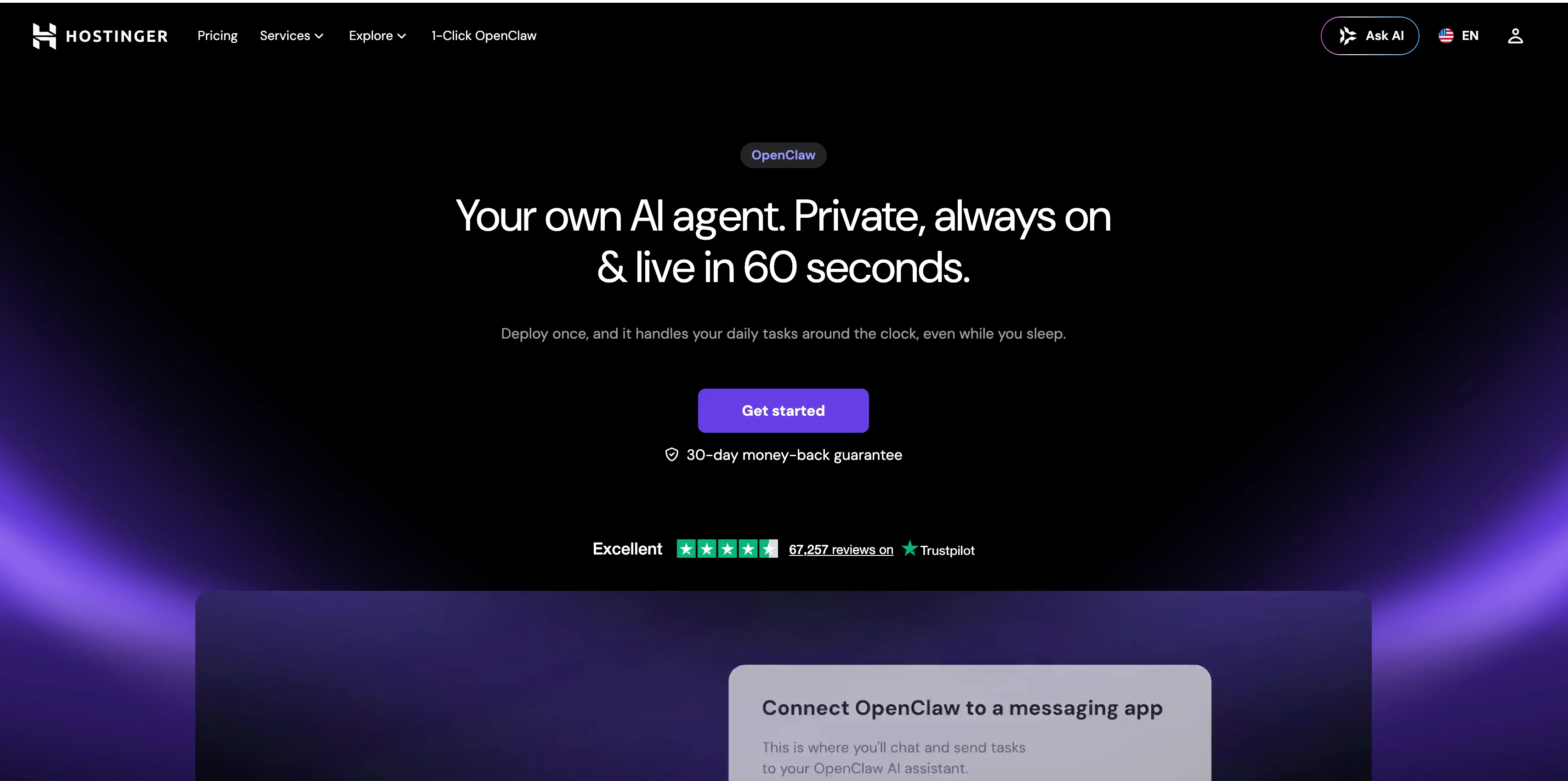 Hostinger | 1-Click OpenClaw interface screenshot