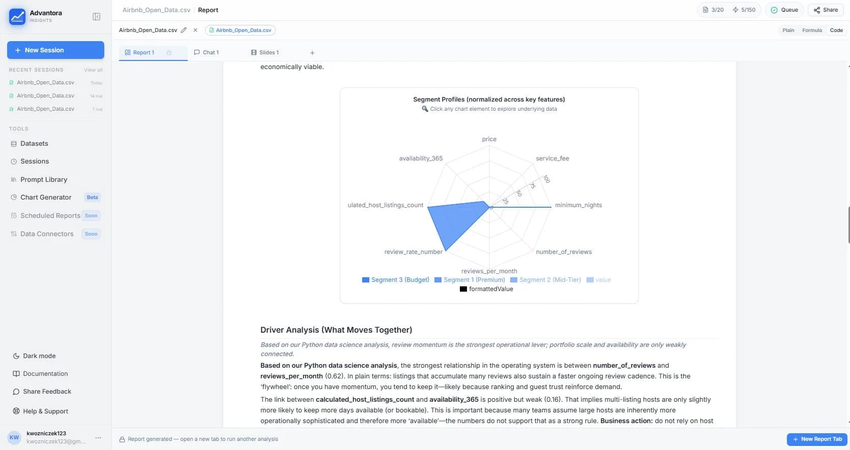 Advantora Insights interface screenshot