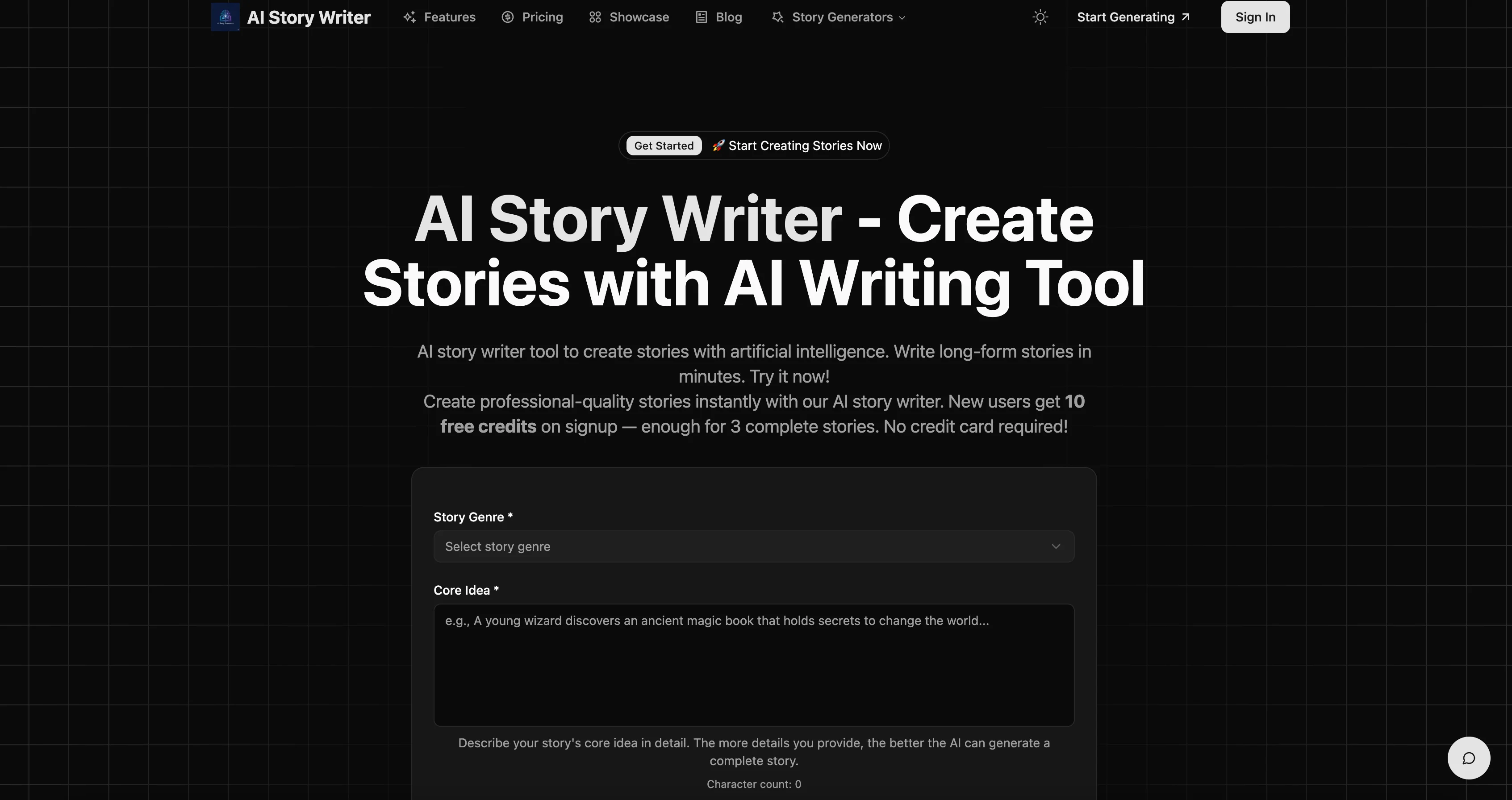 AI Story Writer interface screenshot