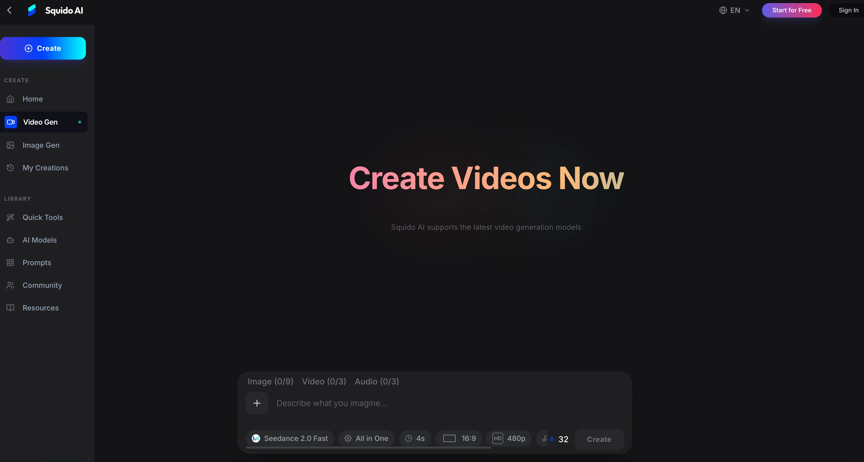 Squido AI - Video Generator interface screenshot
