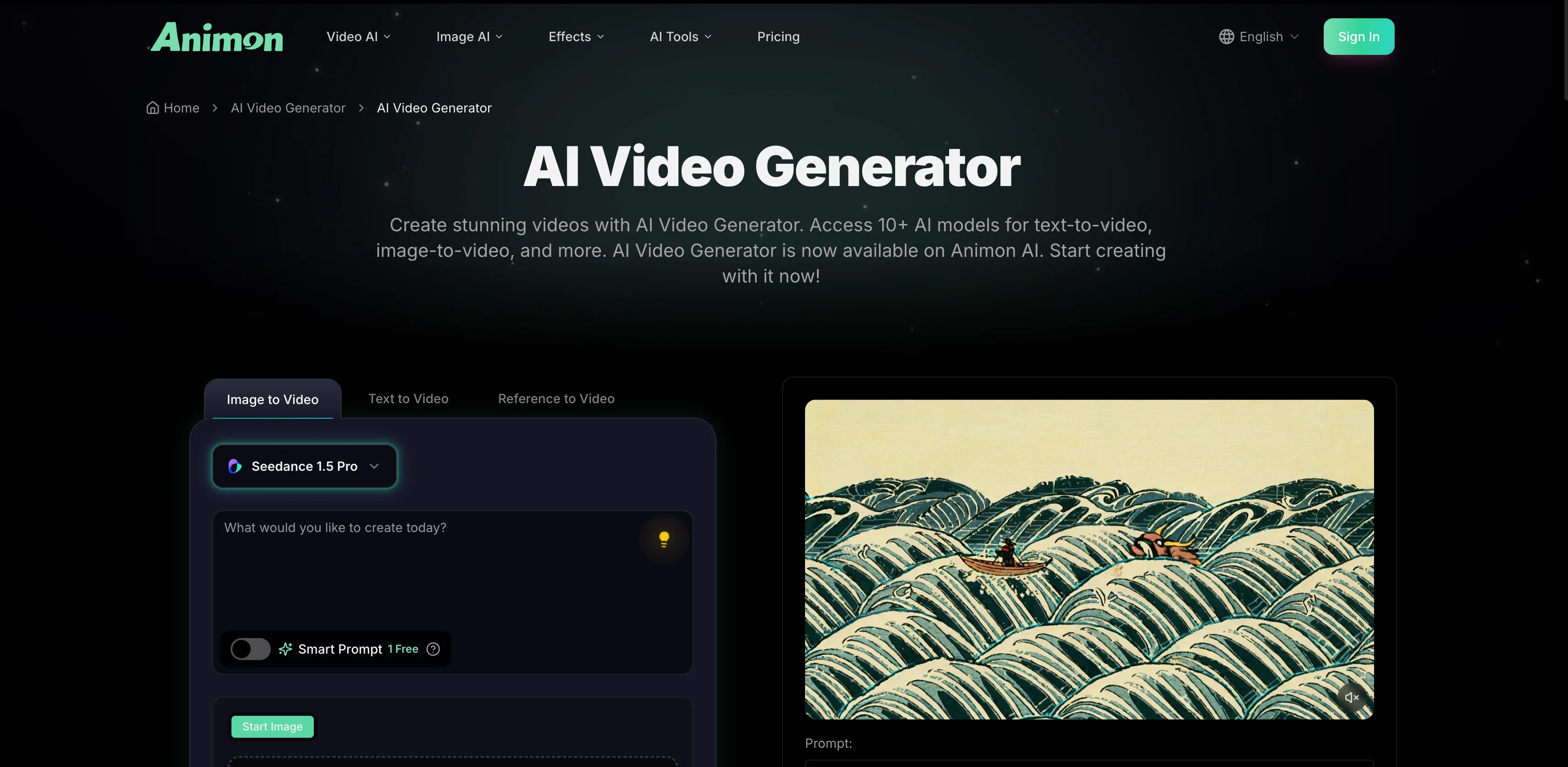 Animon - AI Video Generator interface screenshot