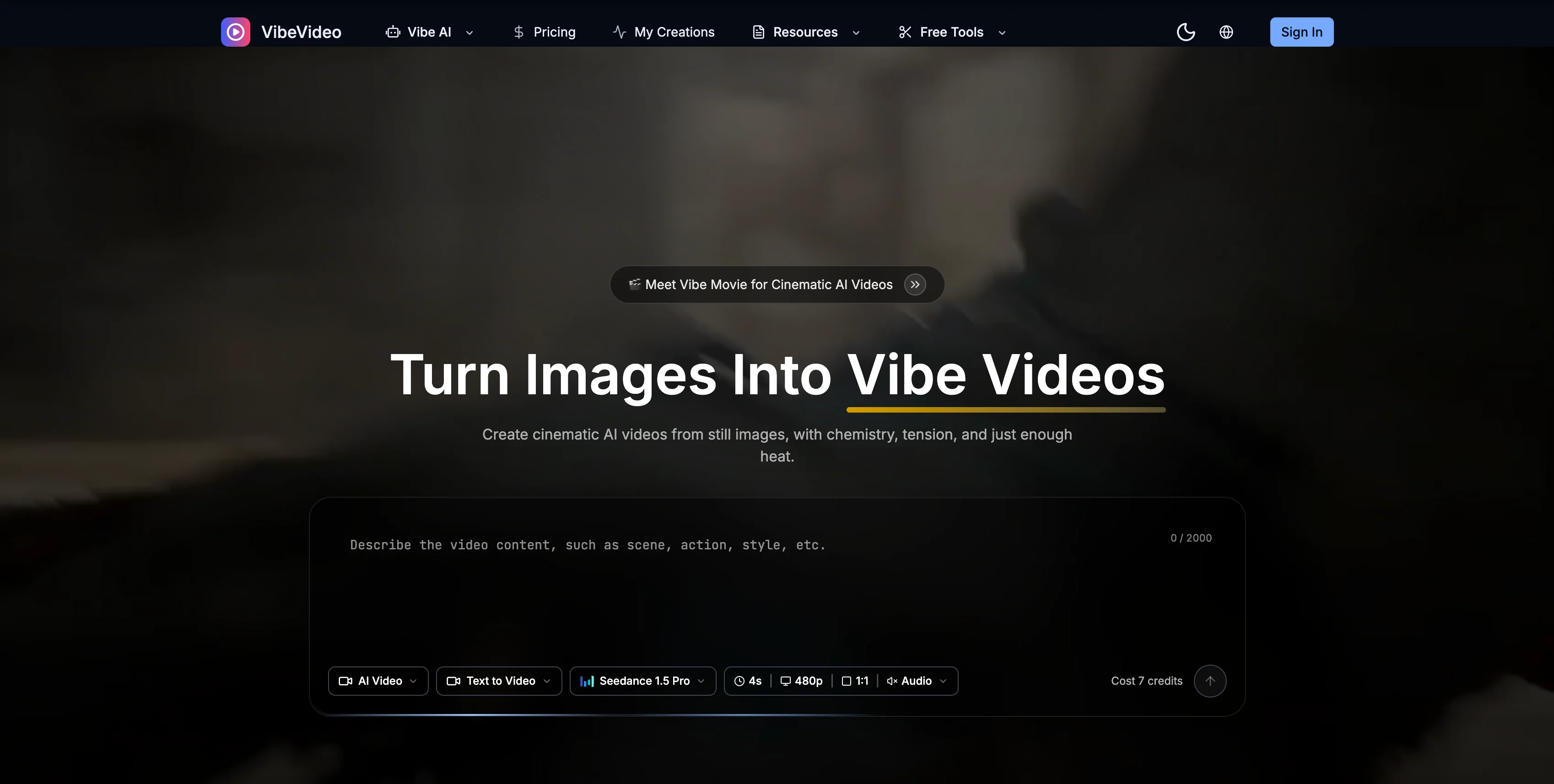 VibeVideo interface screenshot